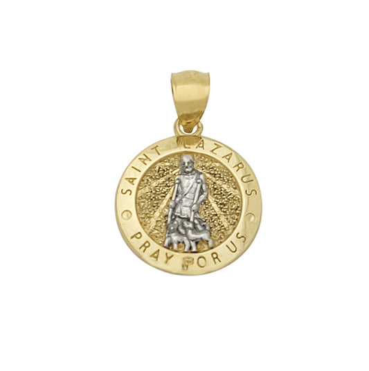 10K Yellow Gold Saint Lazarus Pendant Charm Patron Lazarus Medallion Small Round