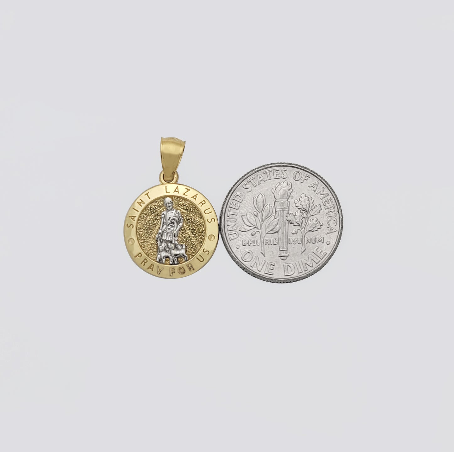 10K Yellow Gold Saint Lazarus Pendant Charm Patron Lazarus Medallion Small Round