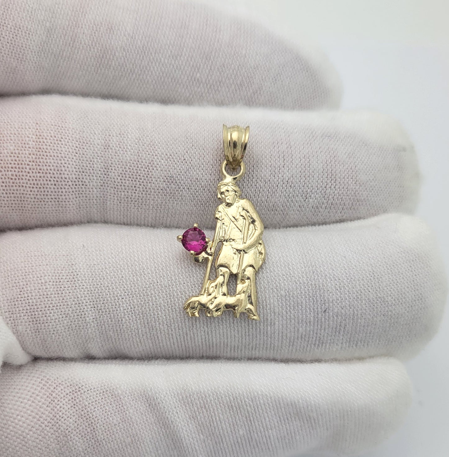 10K Yellow Gold Saint Lazarus Pendant Charm Patron Pendant St. Lazarus 1.0 in