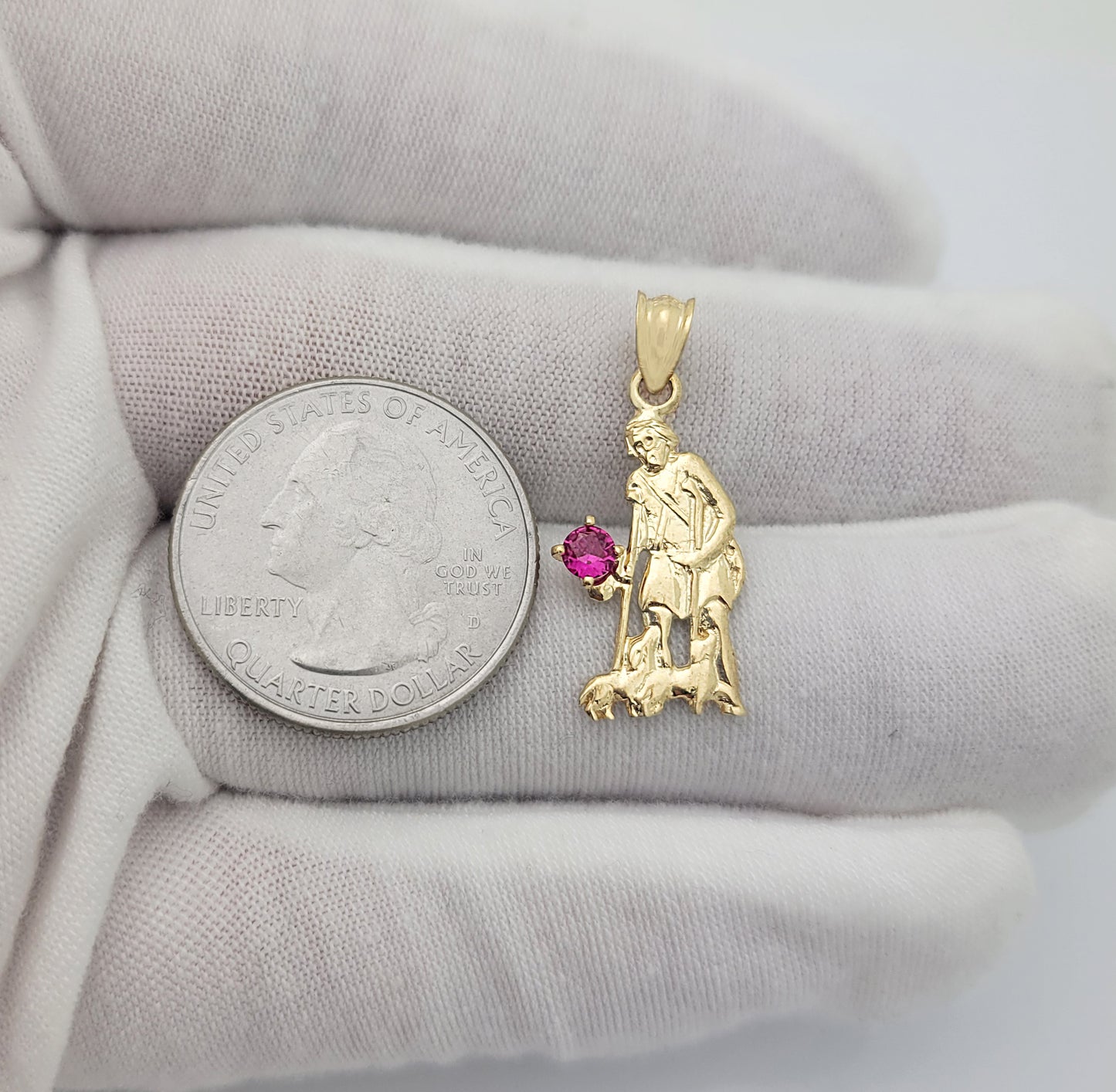 10K Yellow Gold Saint Lazarus Pendant Charm Patron Pendant St. Lazarus 1.0 in