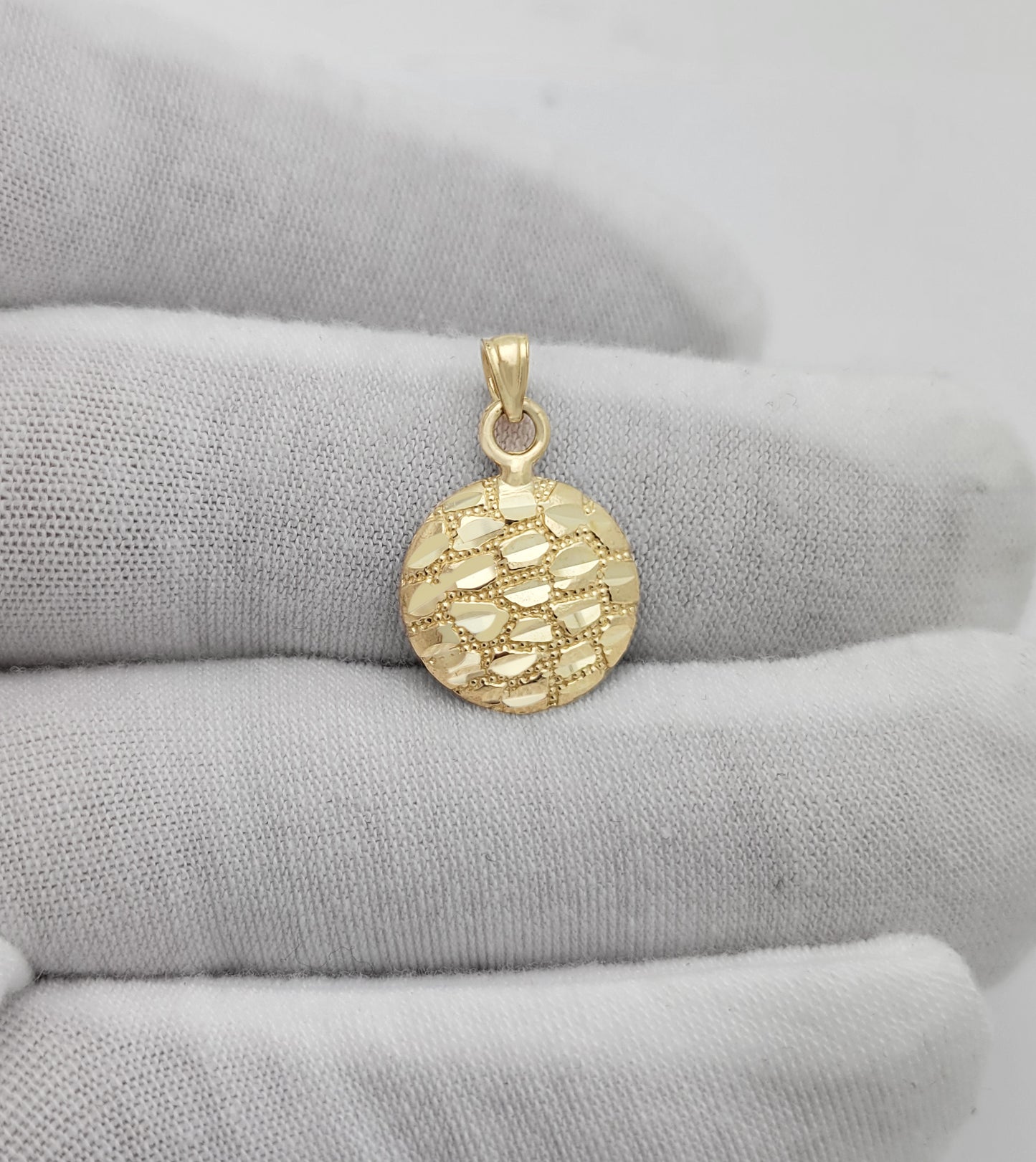 10k Yellow Gold Round Nugget Pendant Nugget Charm 14mm(0.55 inch) Diameter
