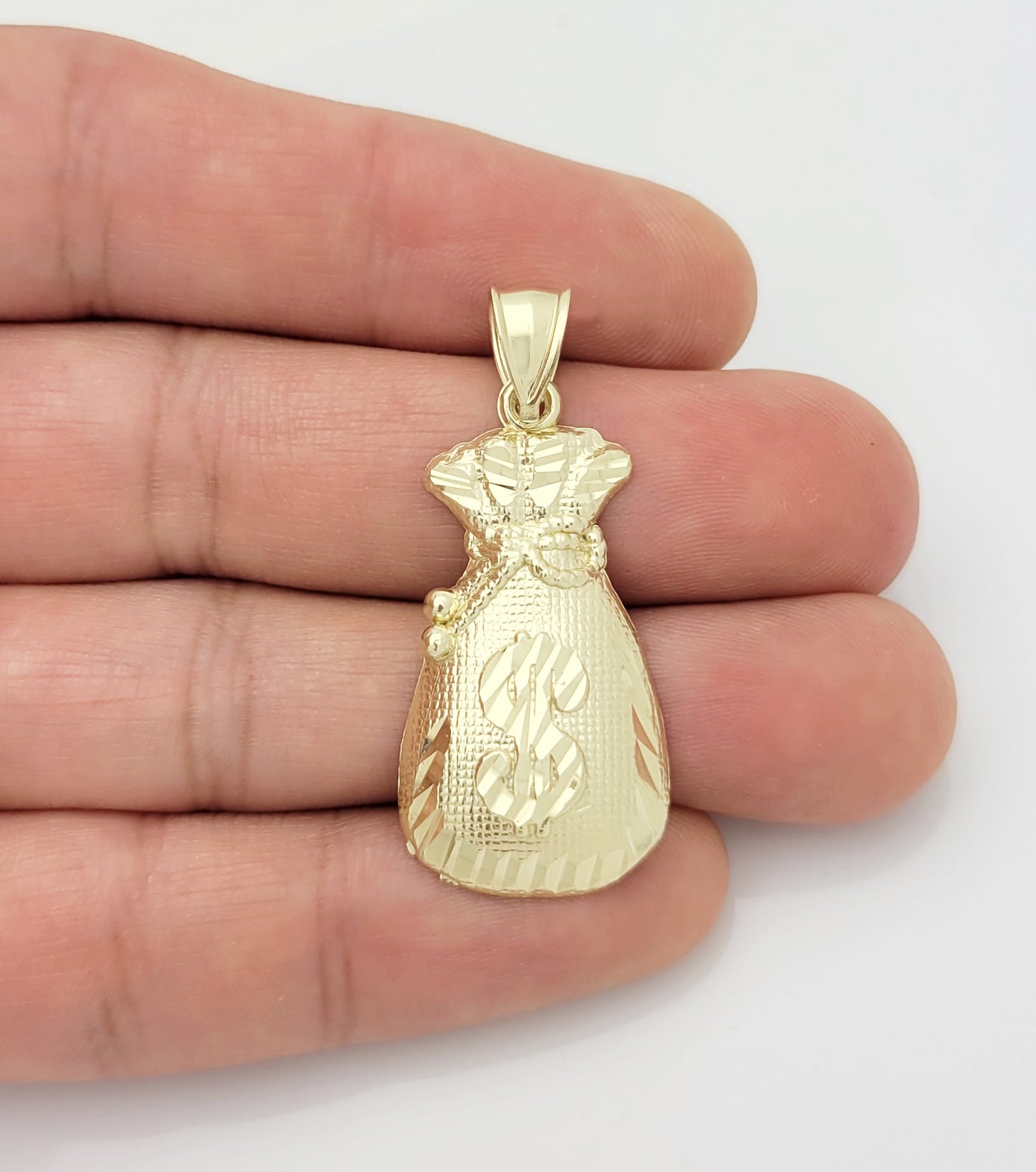 10K Yellow Gold Money Bag Pendant Treasure Dollar Sign Pendant Hip Hop