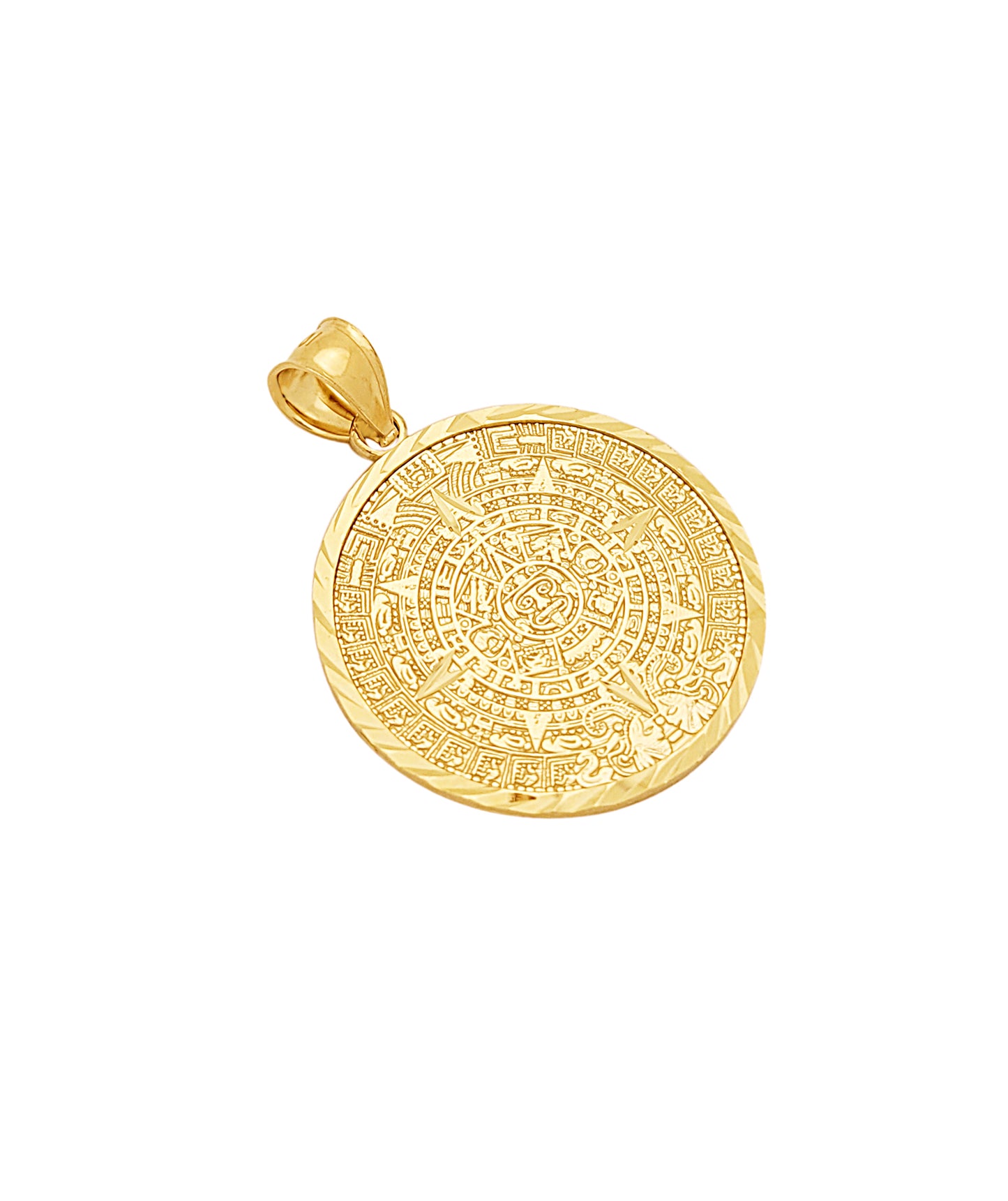 10K Yellow Gold Round Aztec Mayan Calendar Charm Pendant Mayan Gold 1.0 inch Diameter