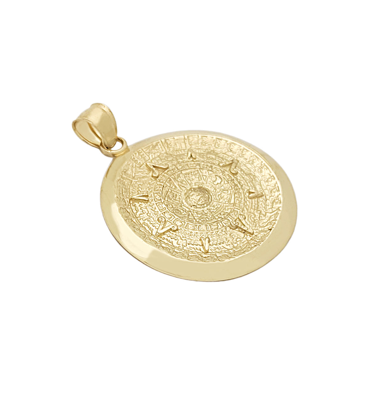10K Yellow Gold Round Aztec Mayan Calendar Charm Pendant Mayan Gold 25 mm Diameter