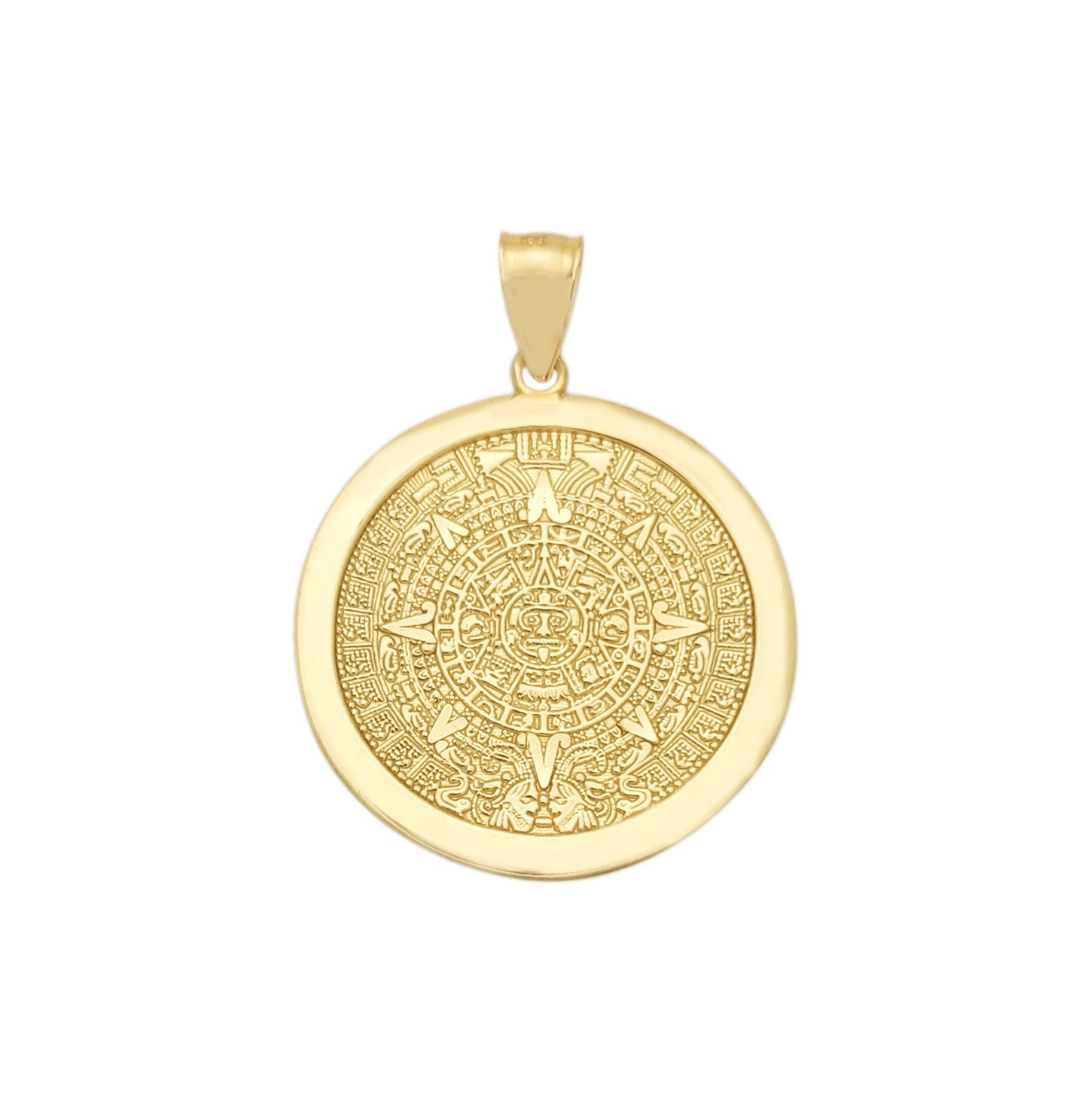 10K Yellow Gold Round Aztec Mayan Calendar Charm Pendant Mayan Gold 25 mm Diameter