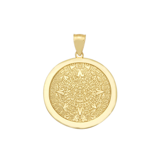 10K Yellow Gold Round Aztec Mayan Calendar Charm Pendant Mayan Gold 25 mm Diameter