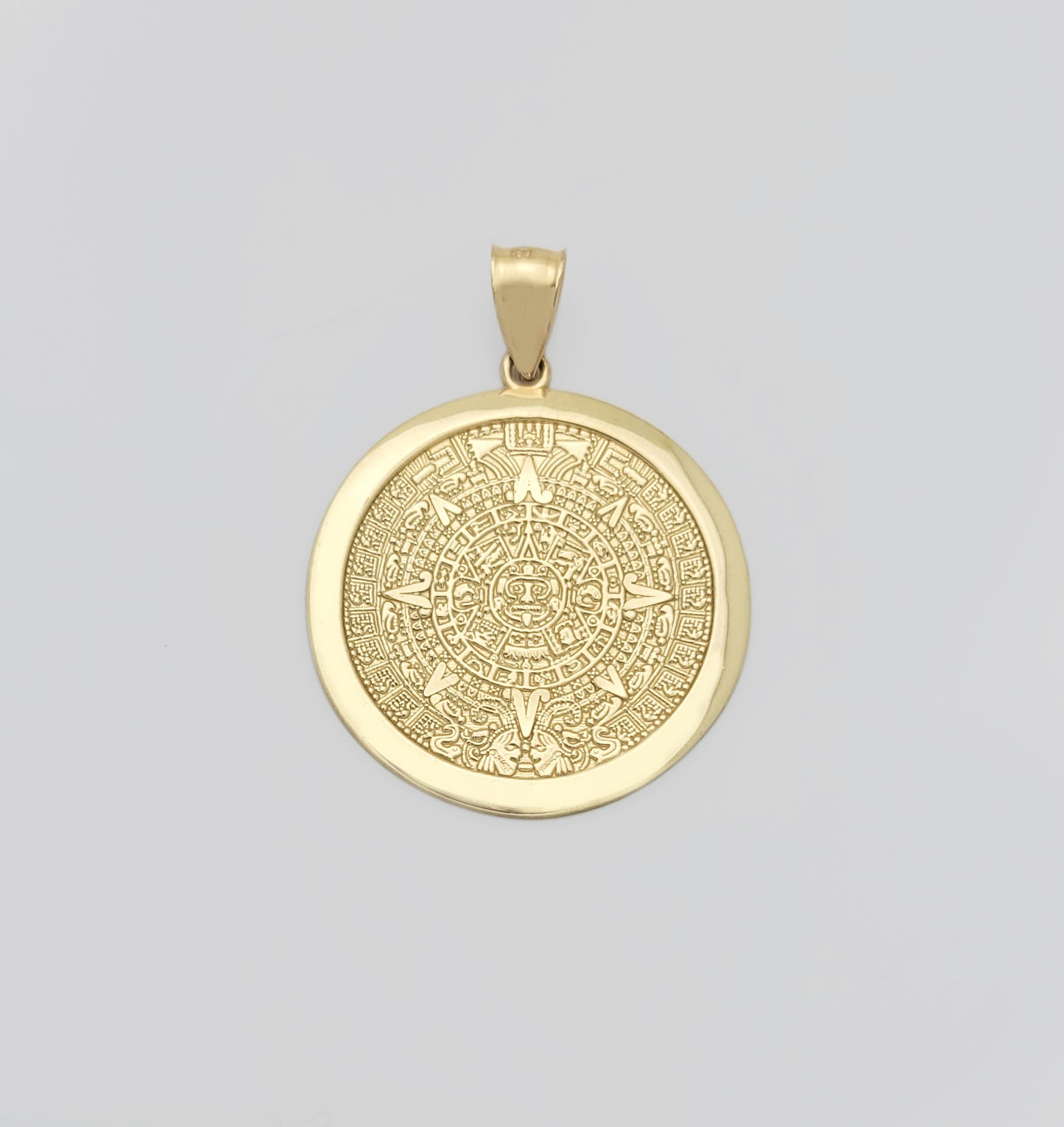 10K Yellow Gold Round Aztec Mayan Calendar Charm Pendant Mayan Gold 25 mm Diameter