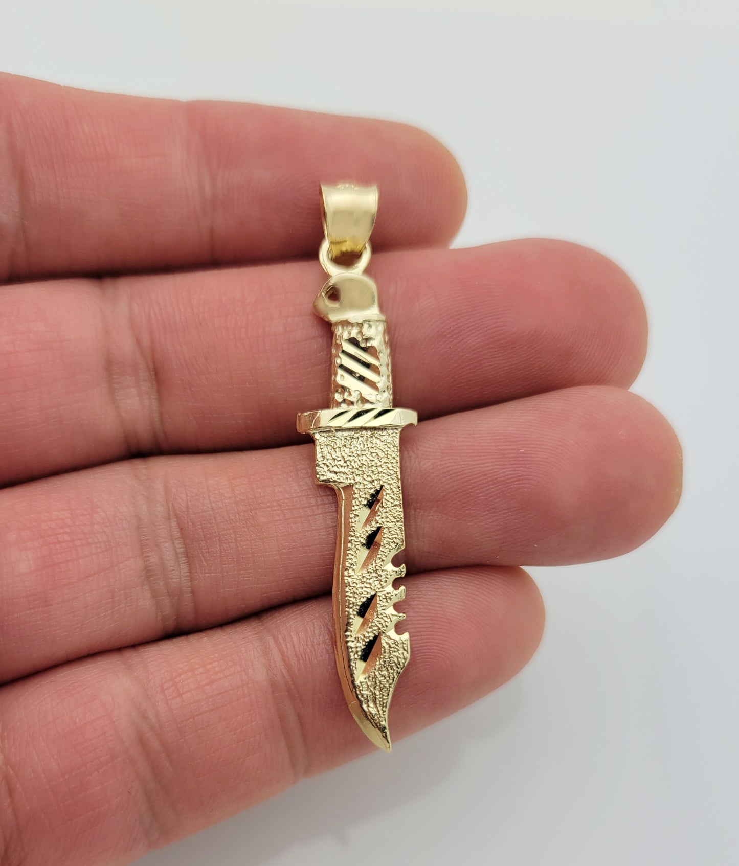 10K Yellow Gold Survival Hunting Knife Pendant, 2.1" Large Tactical Army Blade Charm, Heavy Double-Sided Gold Jewelry for Men - Stunu jewelry