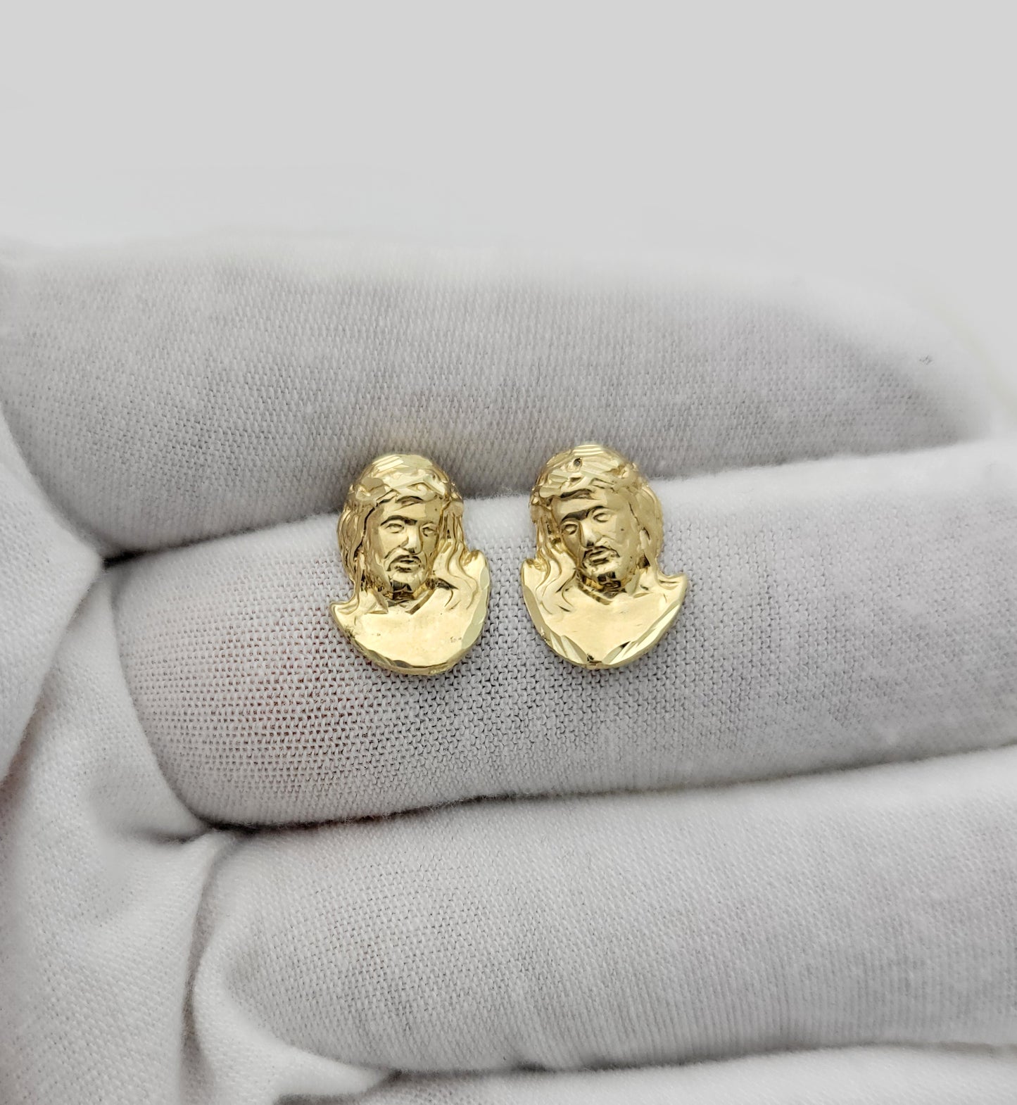 10K Yellow Gold Jesus Earrings Jesus Face 0.65 in x 0.4 in