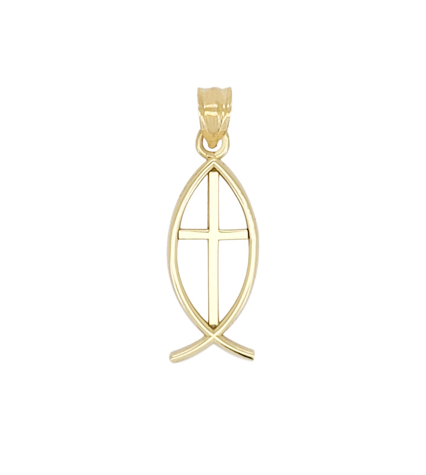 10K Yellow Gold Ichthus Christian Fish Symbol Pendant 1.3 inch Plain - Stunu jewelry