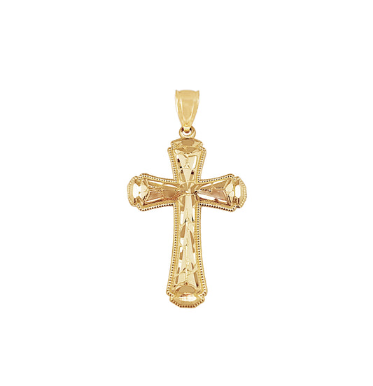10k Yellow Gold Cross Diamond Cut Design Pendant