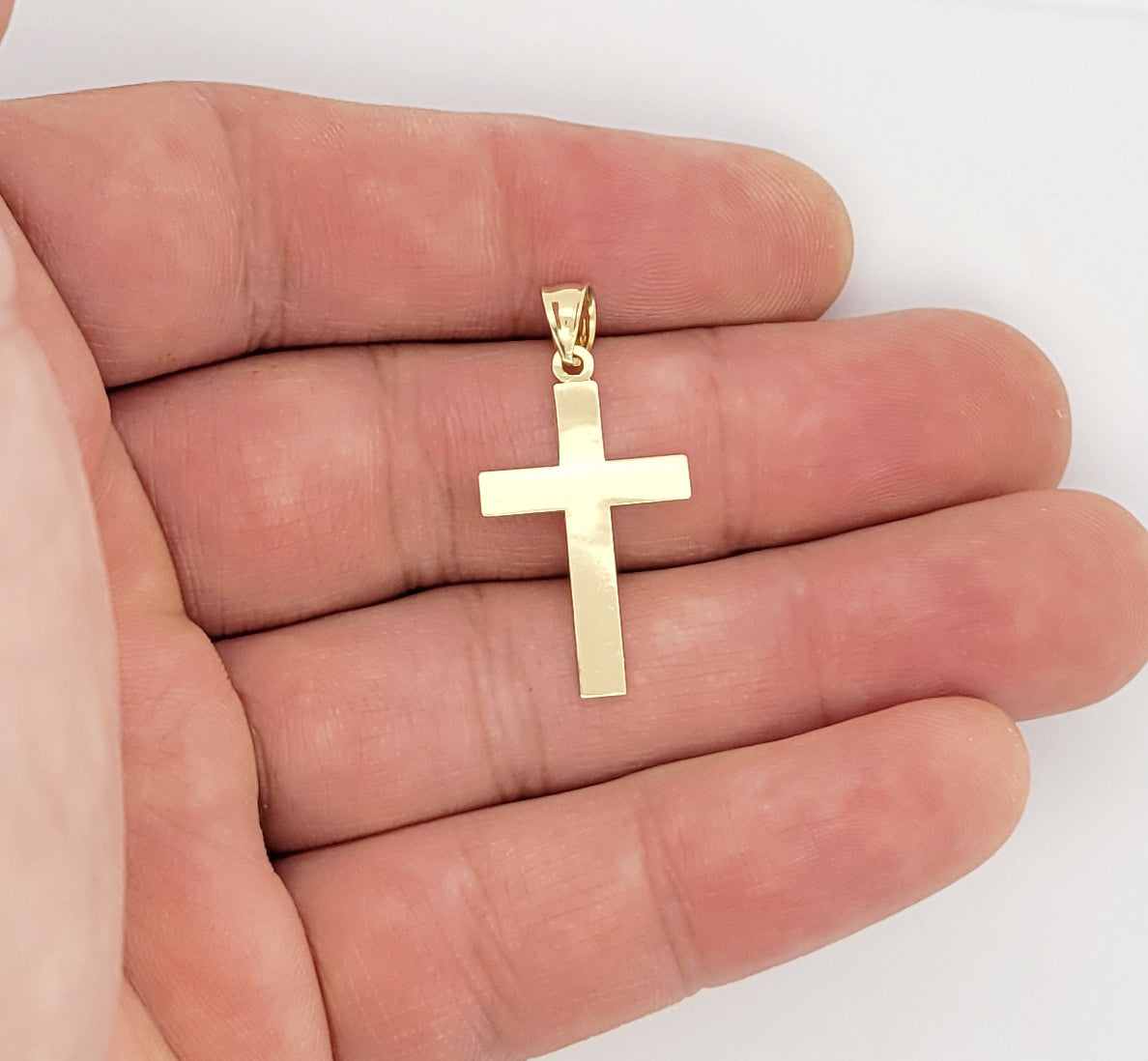 10K Yellow Gold Small Plain Cross Necklace Pendant Gold Cross Charm 1.2 in x 0.65 in