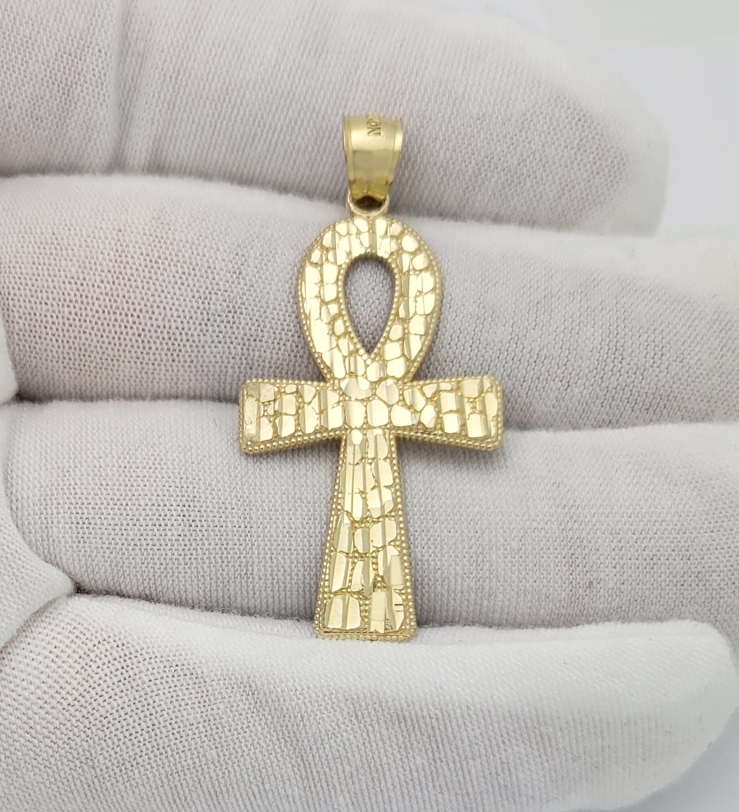 Men's 10k Yellow Gold Nugget Egyptian Ankh Cross Pendant