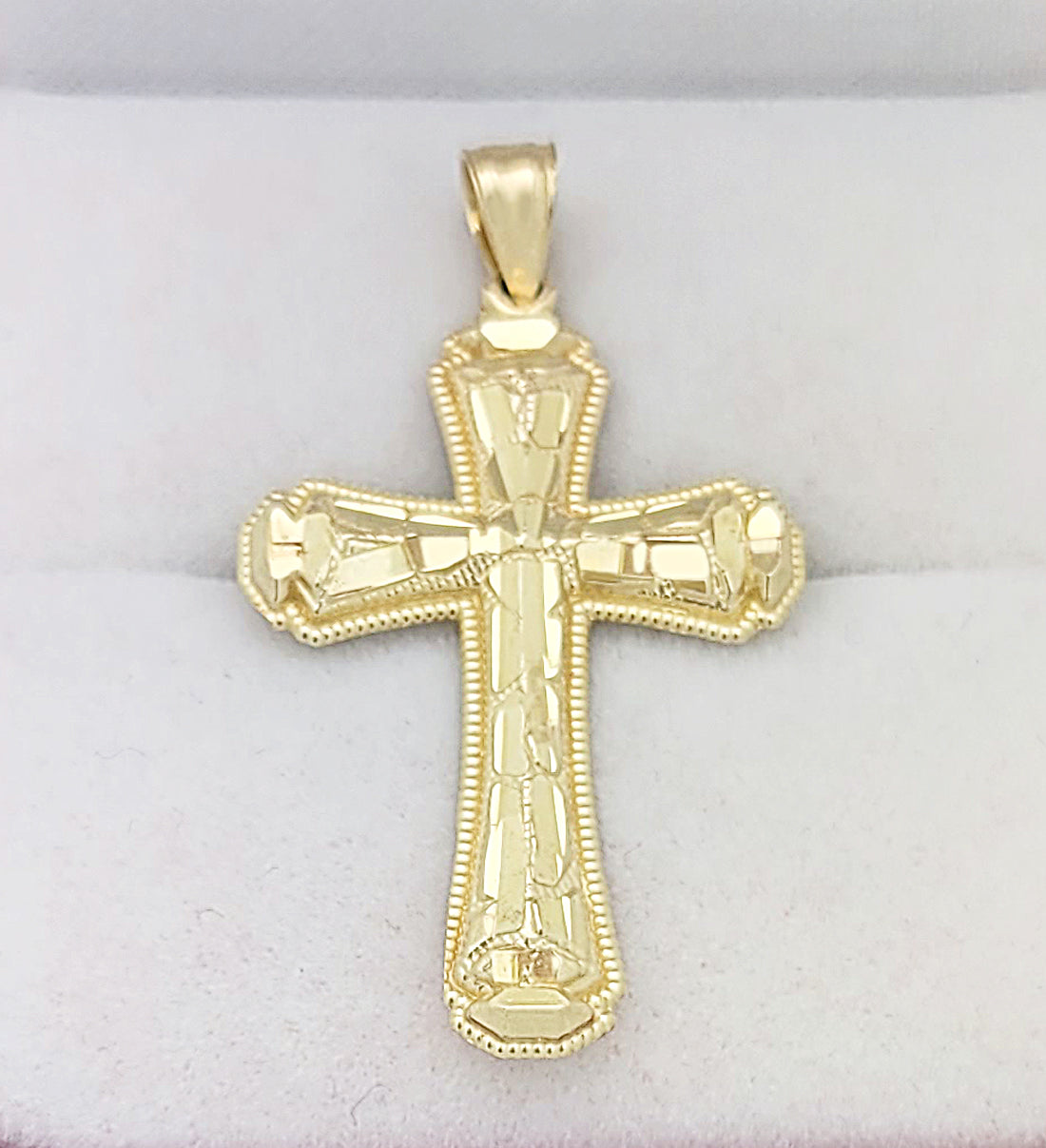 10k Yellow Gold Cross Diamond Cut Design Pendant