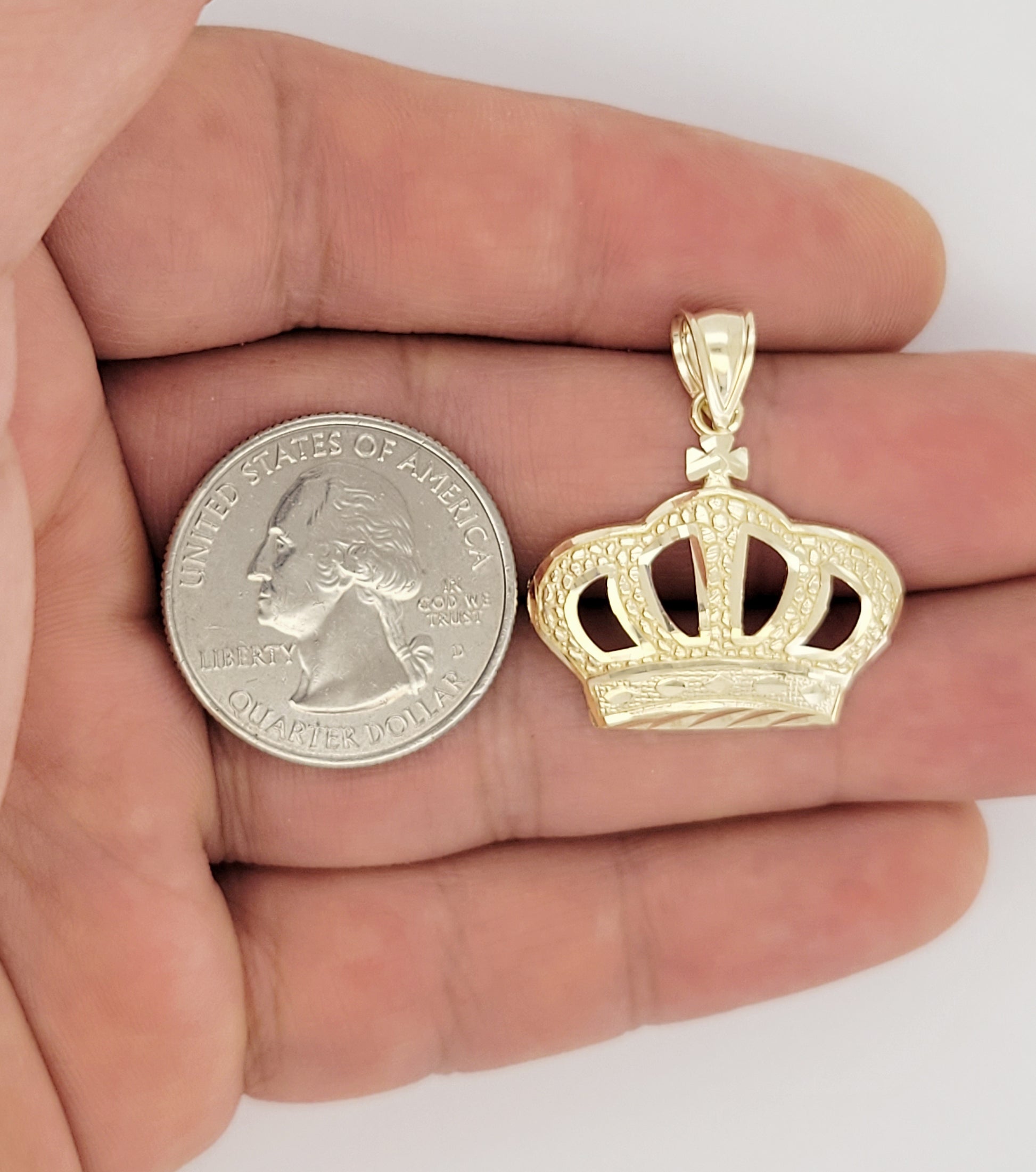 10K Yellow Gold Crown Pendant Crown Charm 1.1 in - Stunu jewelry