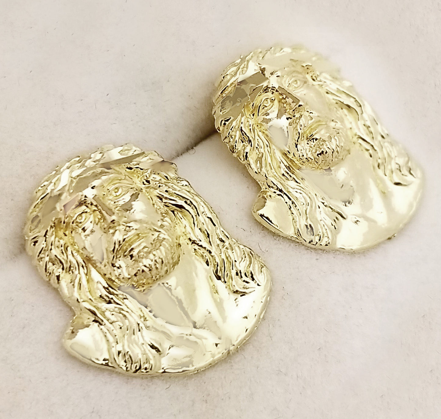 10K Yellow Gold Jesus Earrings For Men Jesus Face Earrings 18.5 mm x 15 mm
