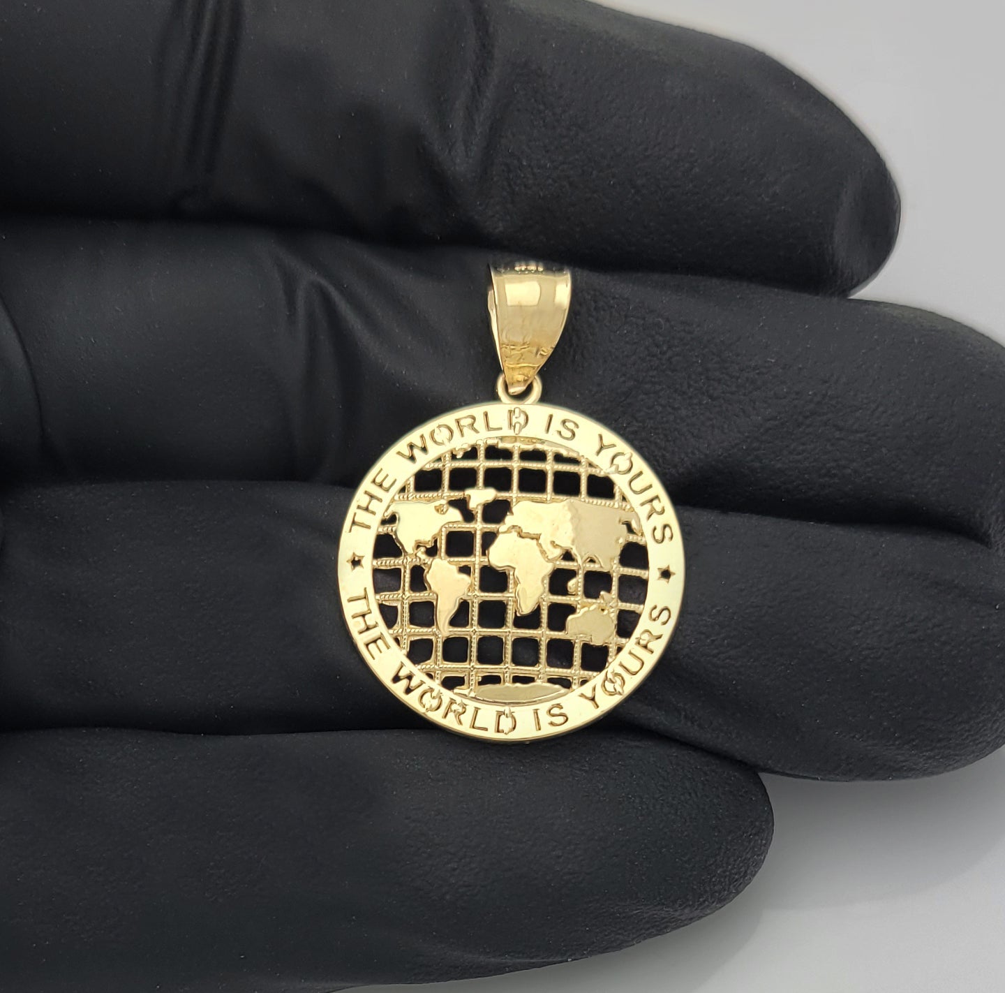 10K Yellow Gold World Map Pendant Globe Charm Diamerer 0.85 inch(1.2 in x 0.85 in) World Is Yours