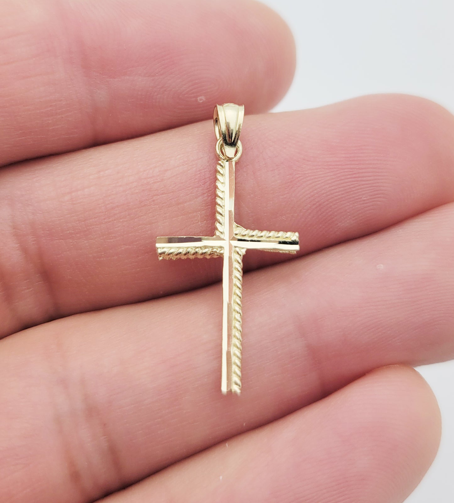 10K Yellow Gold Cross Pendant Cross Charm for Necklace Small Cross Diamond Cut