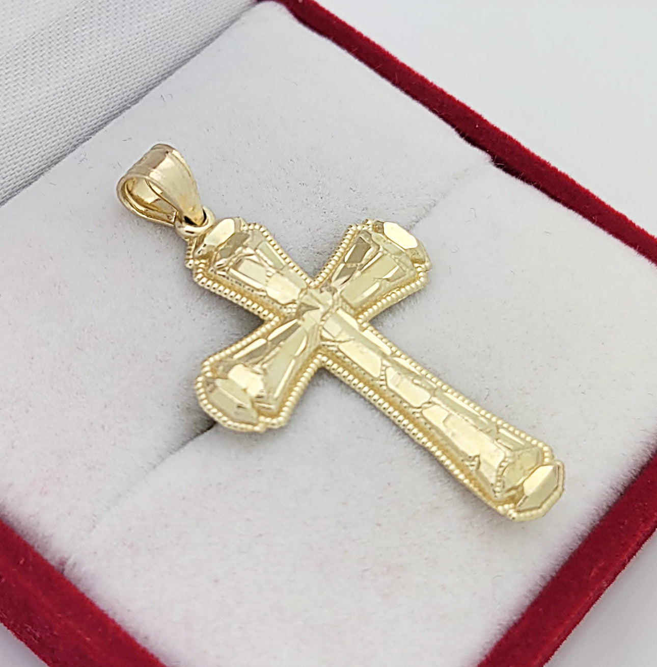10k Yellow Gold Cross Diamond Cut Design Pendant