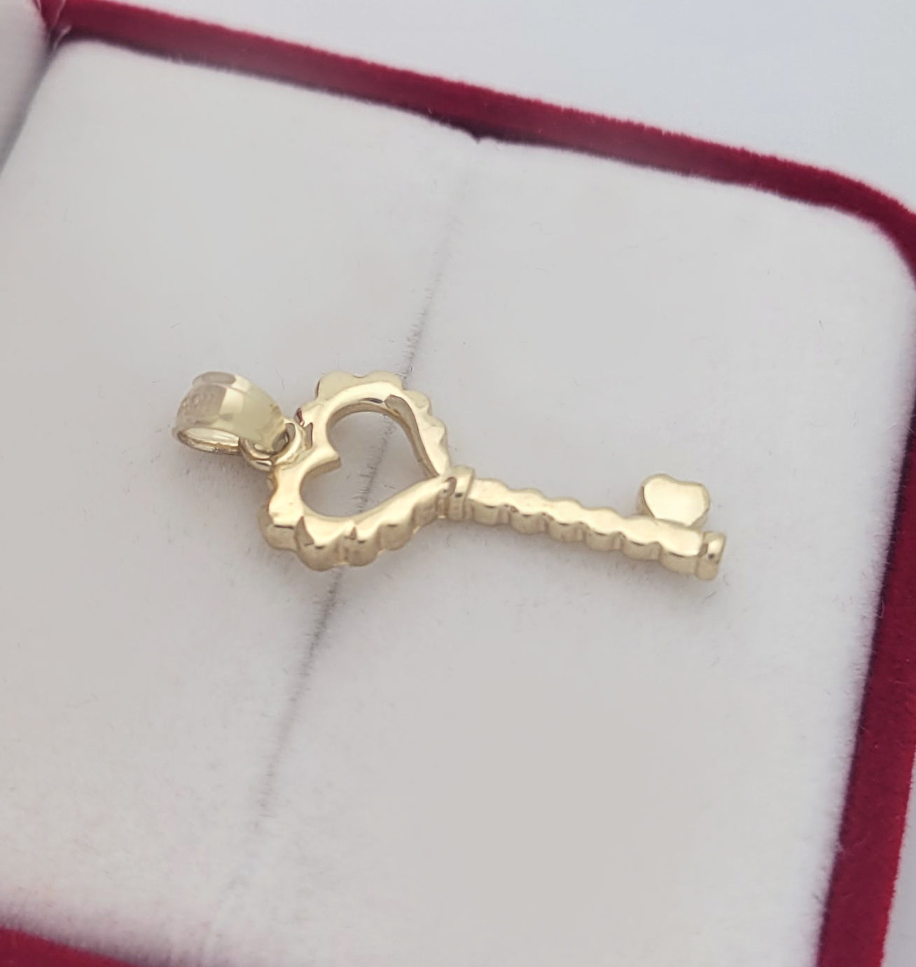 10K Yellow Gold Heart Key Pendant Key Charm