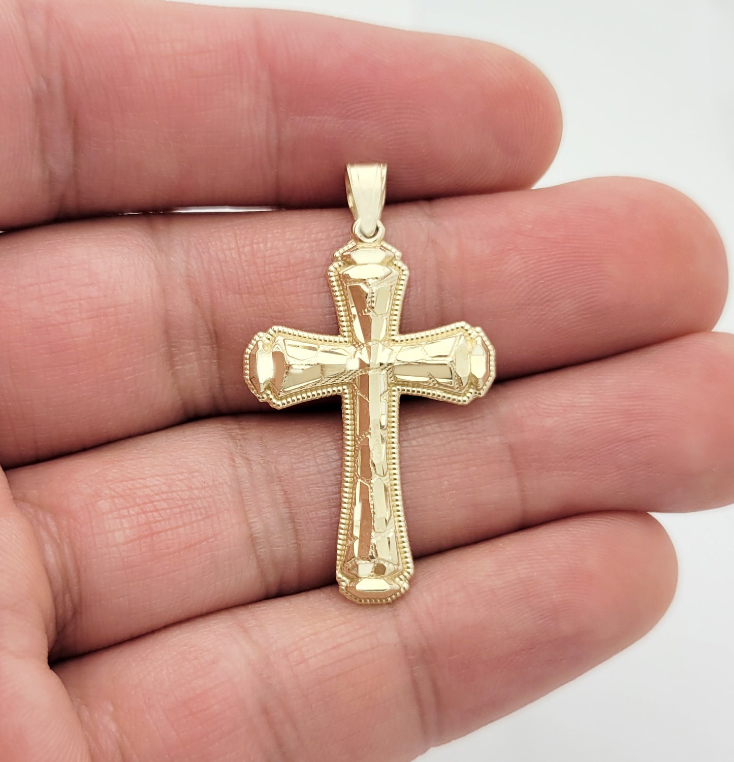 10k Yellow Gold Cross Diamond Cut Design Pendant