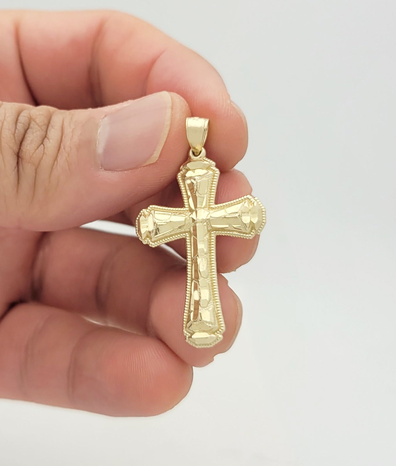 10k Yellow Gold Cross Diamond Cut Design Pendant
