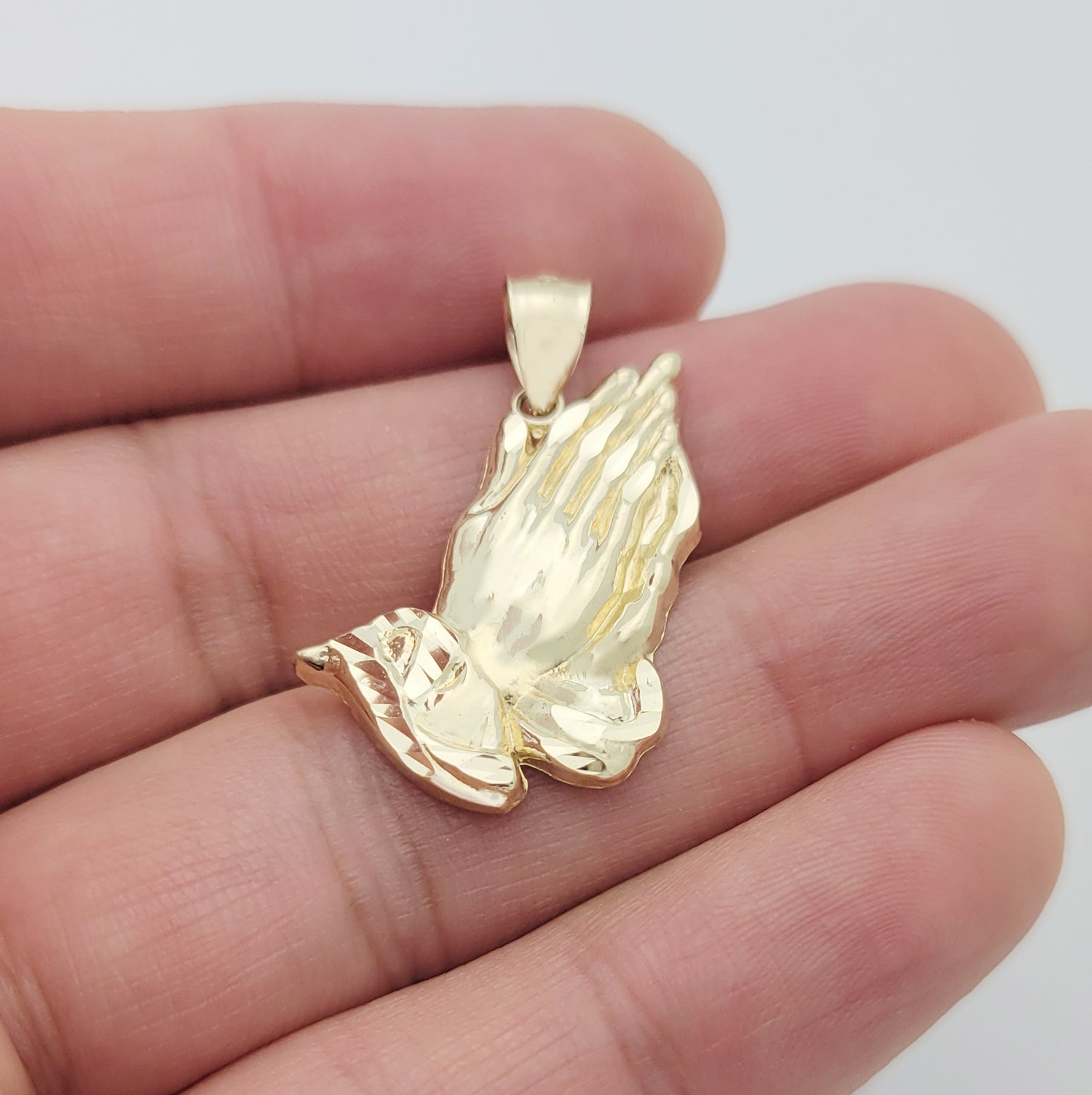 10k Yellow Gold Praying Hands Prayers Hands Pendant 1.1 in x 0.7 in - Stunu jewelry