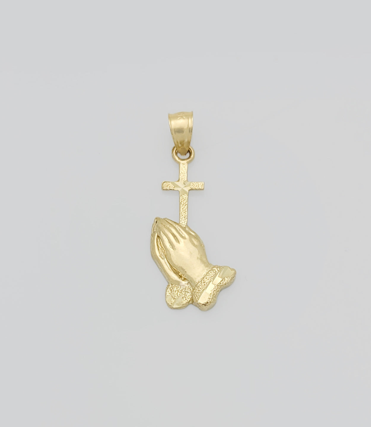 10k Yellow Gold Praying Hands Prayers Hands With Cross Pendant