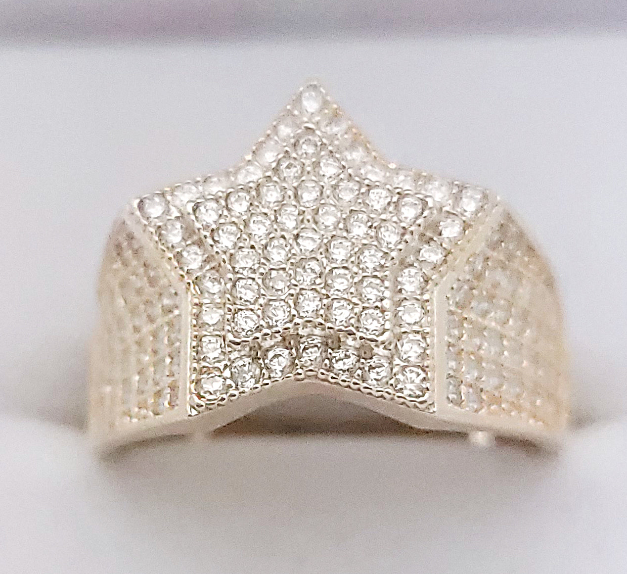 10K Yellow Gold Iced Out Double Star Ring - Hip Hop Style Men's CZ Statement Ring, 0.65" Large Starburst Band - Stunu jewelry