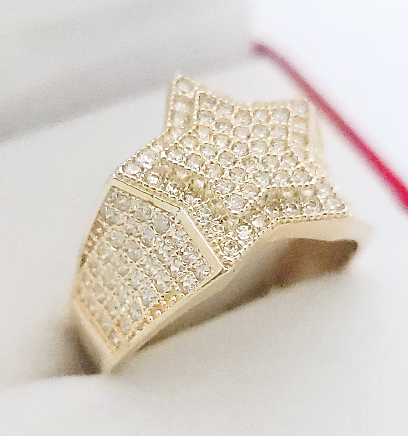 10K Yellow Gold Iced Out Double Star Ring - Hip Hop Style Men's CZ Statement Ring, 0.65" Large Starburst Band - Stunu jewelry