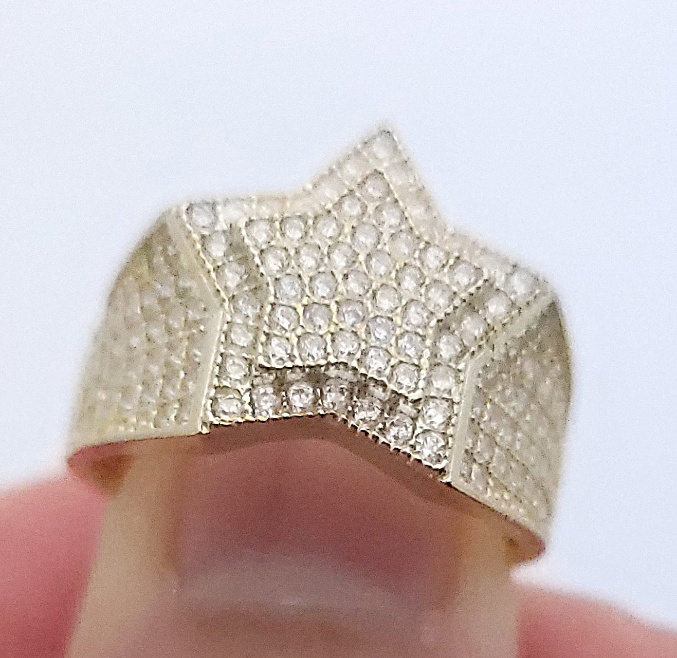 10K Yellow Gold Iced Out Double Star Ring - Hip Hop Style Men's CZ Statement Ring, 0.65" Large Starburst Band - Stunu jewelry