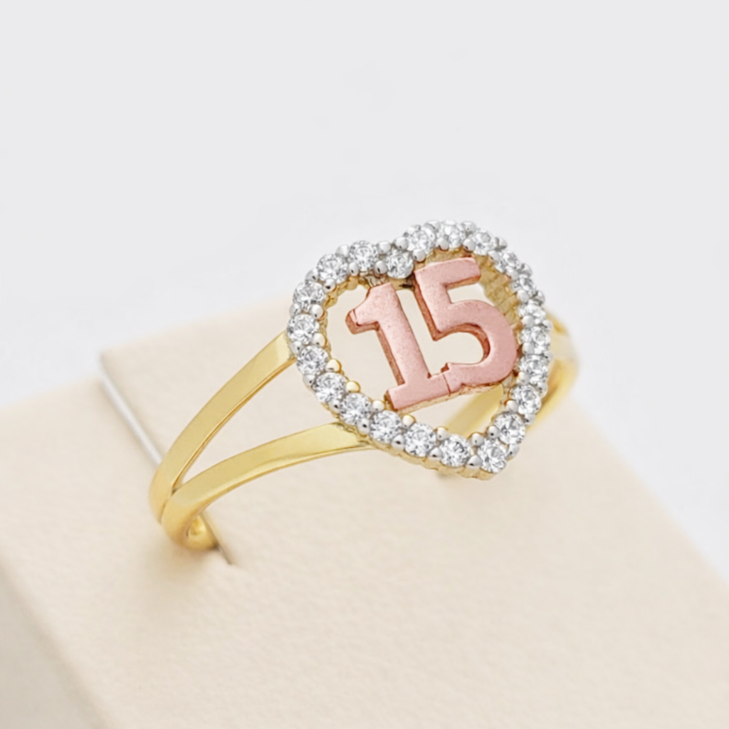 10K Yellow And Rose Gold Quinceanera Ring 15 Anos Heart Ring