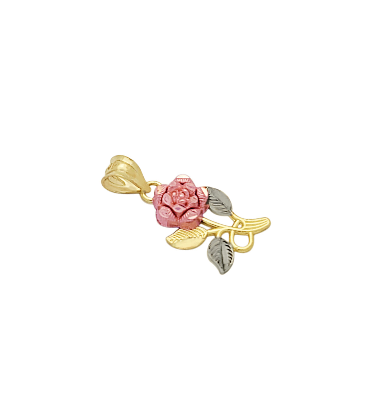10K Yellow & Rose Gold Rose Flower Pendant Solid Gold Floral Charm for Necklace, Jewelry Gift for Women, 0.9 in x 0.5 in - Stunu jewelry