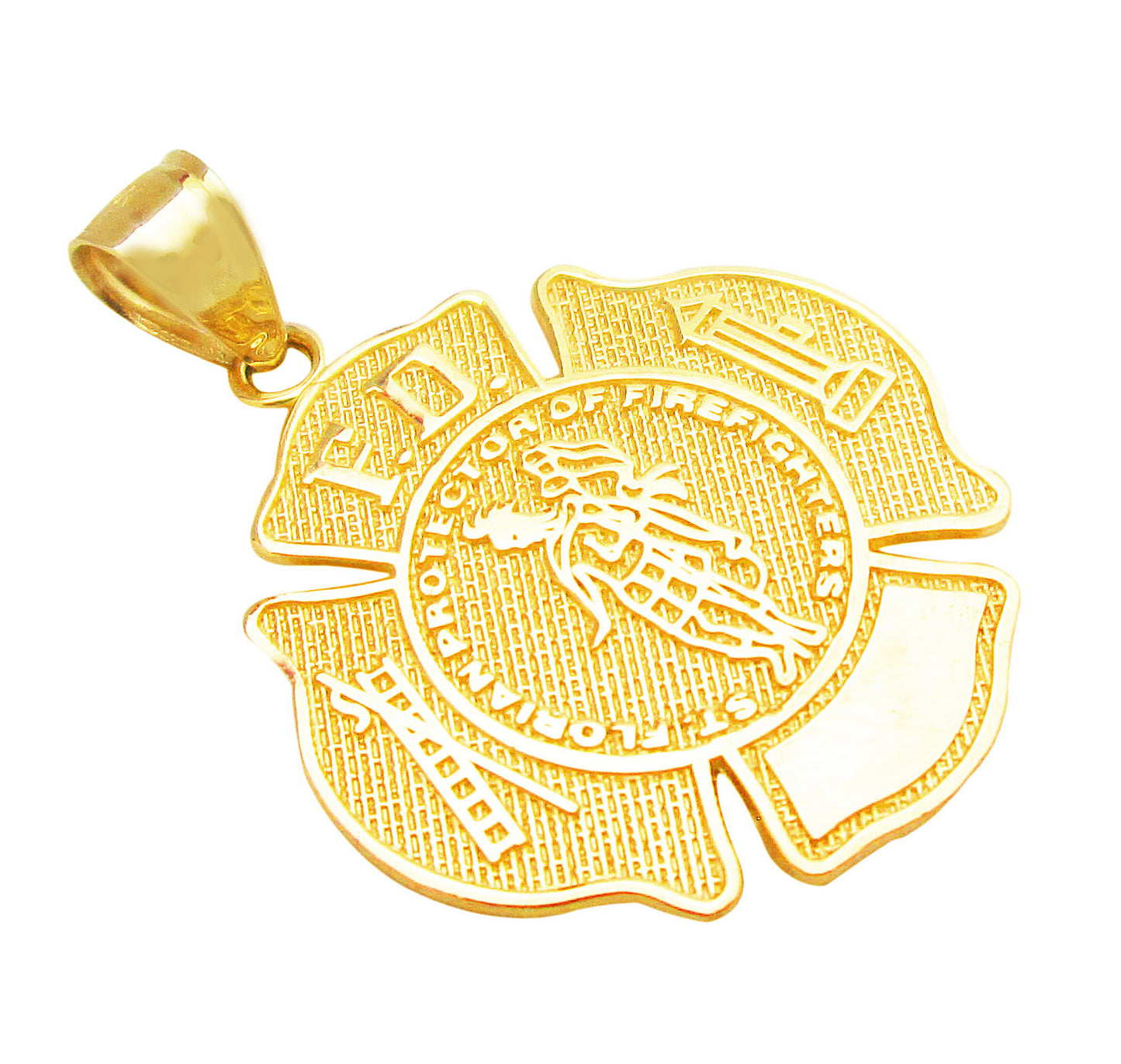 10K Yellow Gold St. Florian Patron Saint of Firefighters Pendant, Maltese Cross Fire Department Badge Charm for Necklace