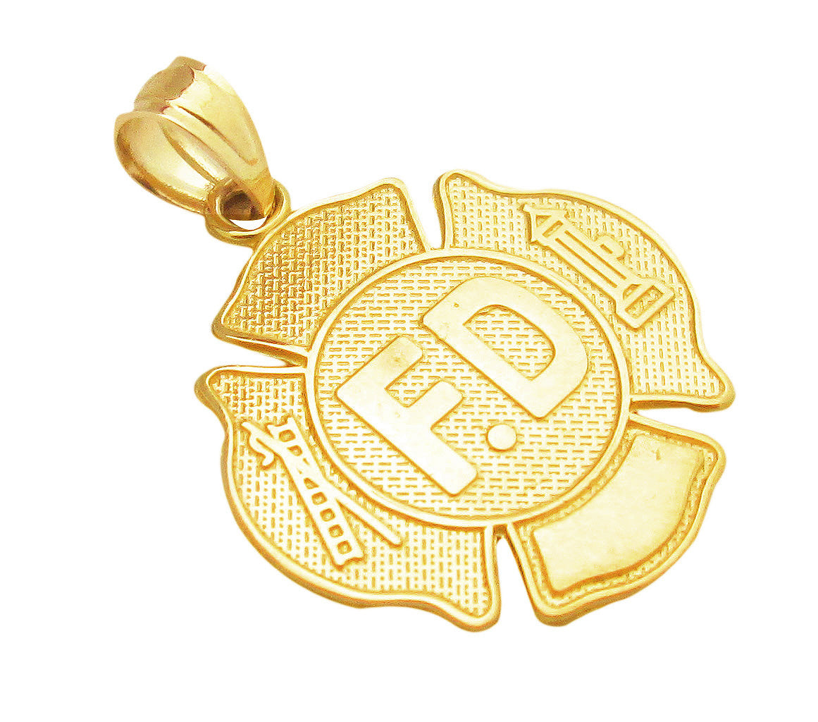 10K Yellow Gold Fireman Firefighter Pendant Fire Dept Charm F.D Charm