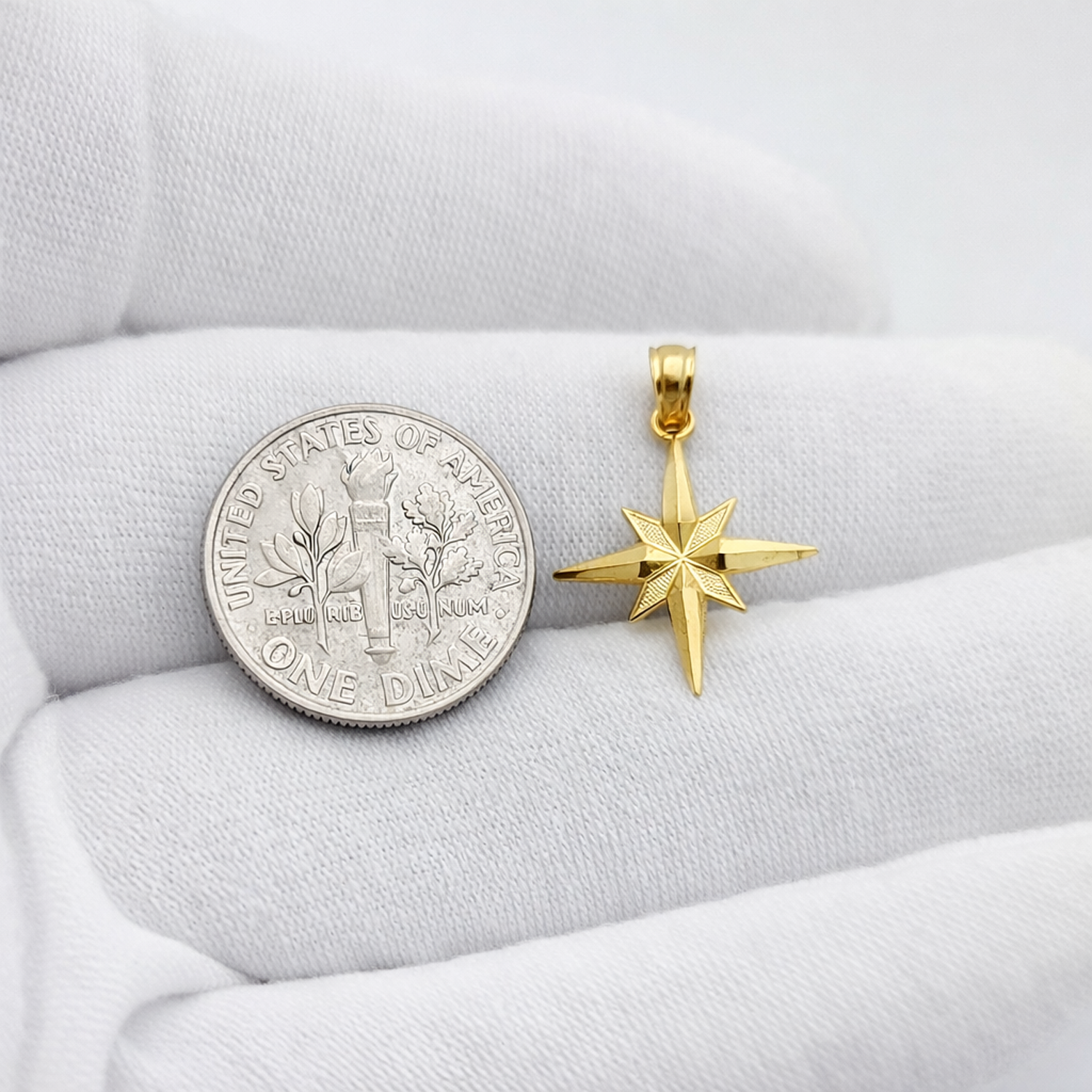 10K Yellow Gold North Star Pendant - 8-Point Compass Rose Star Charm, Celestial Guiding Star Jewelry for Women - Stunu jewelry