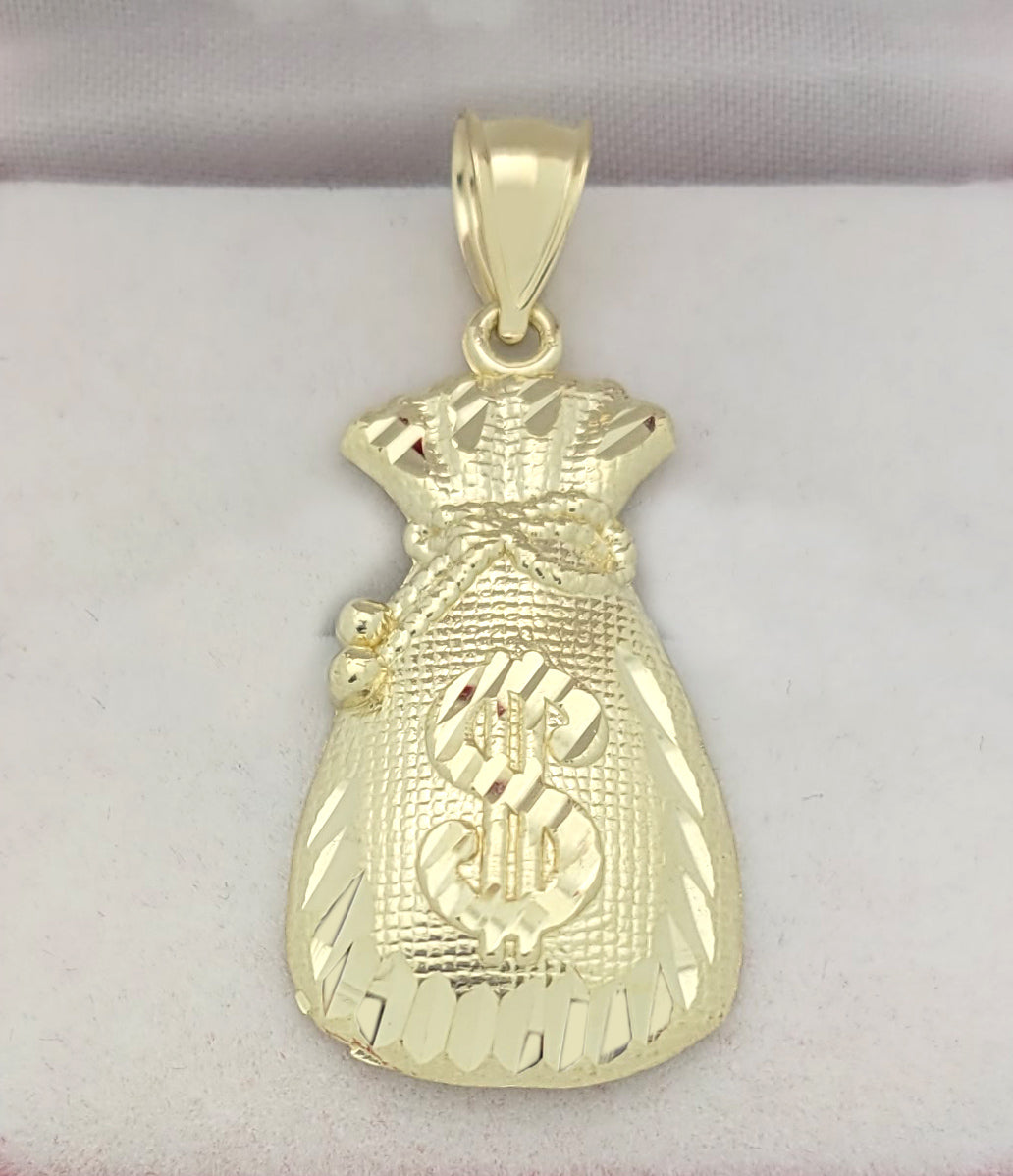 10K Yellow Gold Money Bag Pendant Treasure Dollar Sign Pendant Hip Hop