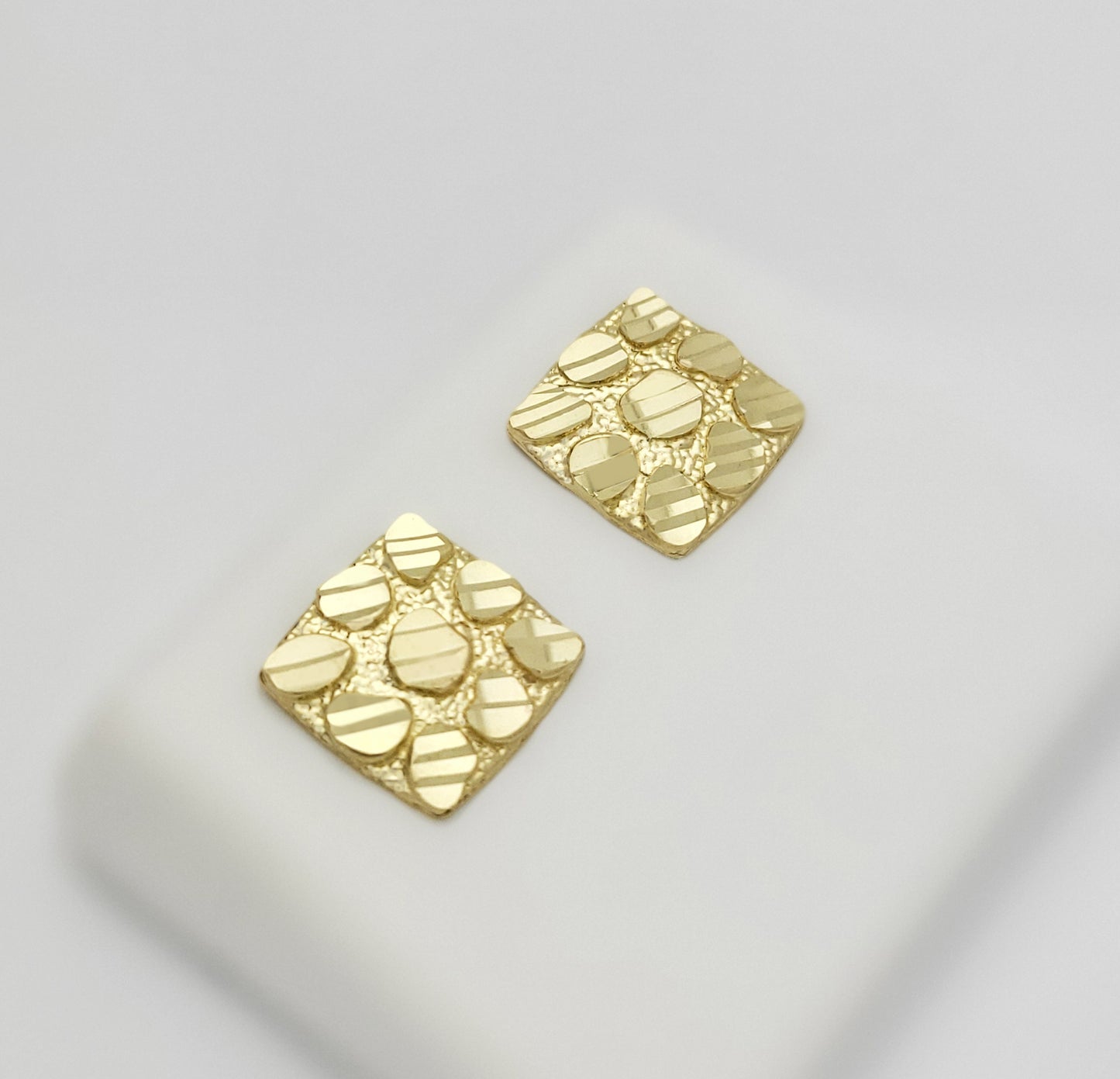 10K Gold Nugget Earrings Square Nugget 13 mm