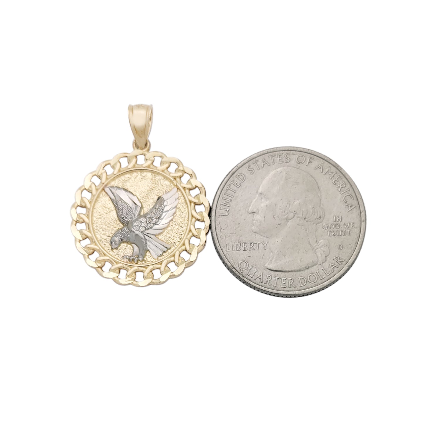 10K Yellow Gold American Eagle Pendant Eagle Medallion Cuban Link Frame