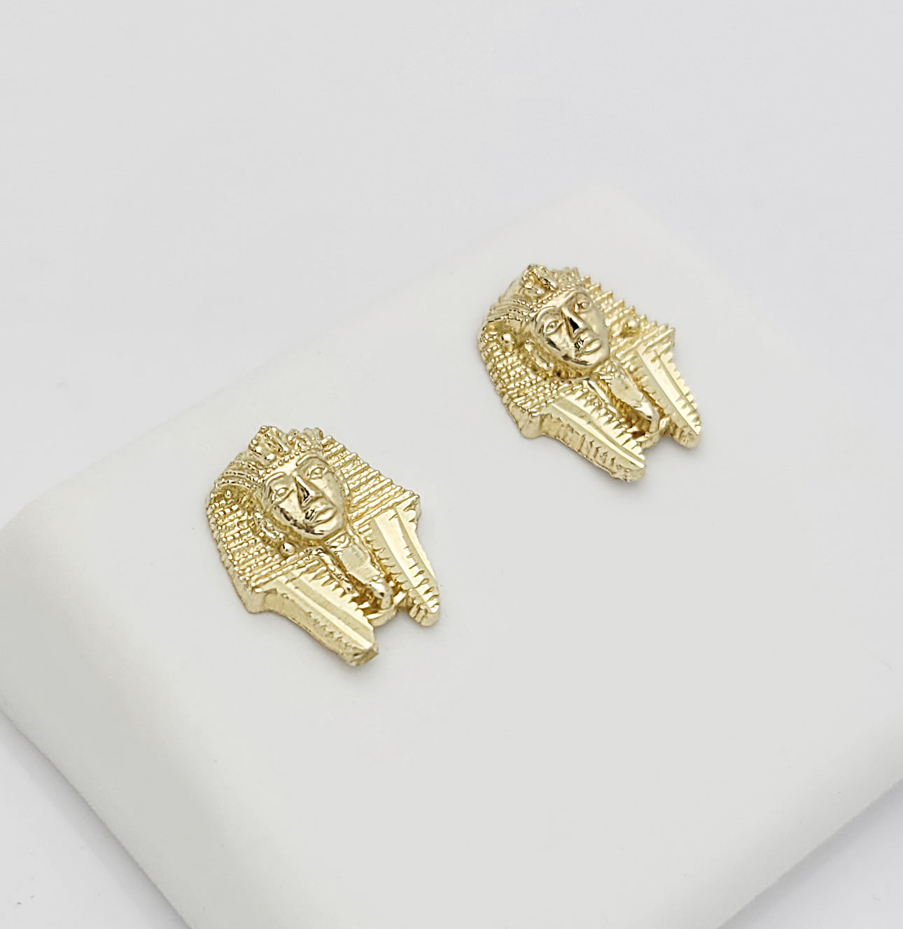 10k Yellow Gold Pharaoh Earrings Egyptian King Tut Earrings 13 mm x 10.5 mm