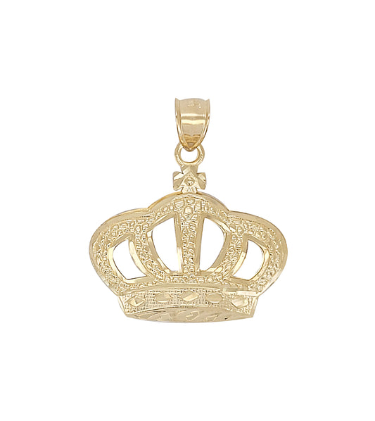 10K Yellow Gold Crown Pendant Crown Charm 1.4 in - Stunu jewelry