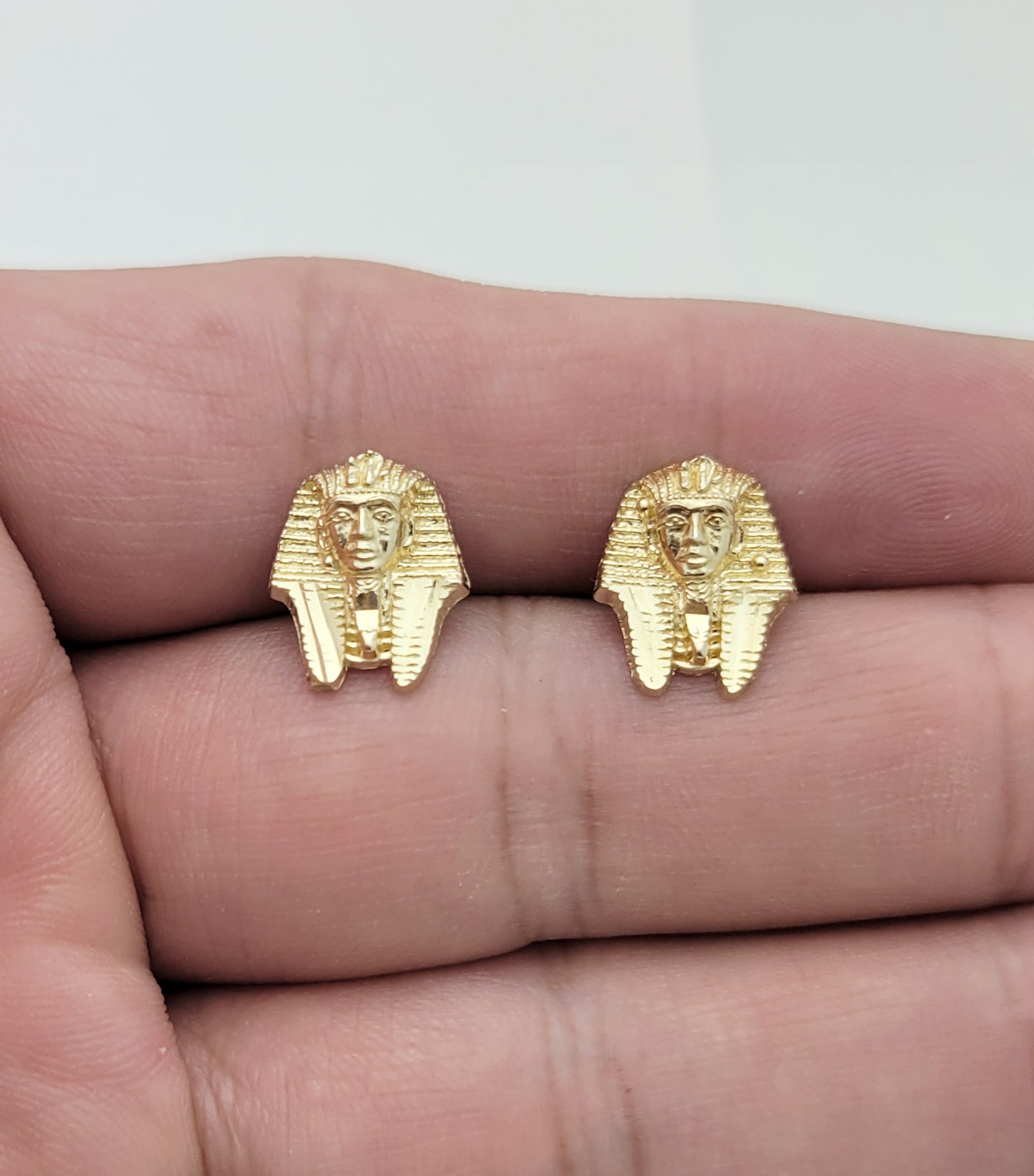 10k Yellow Gold Pharaoh Earrings Egyptian King Tut Earrings 13 mm x 10.5 mm