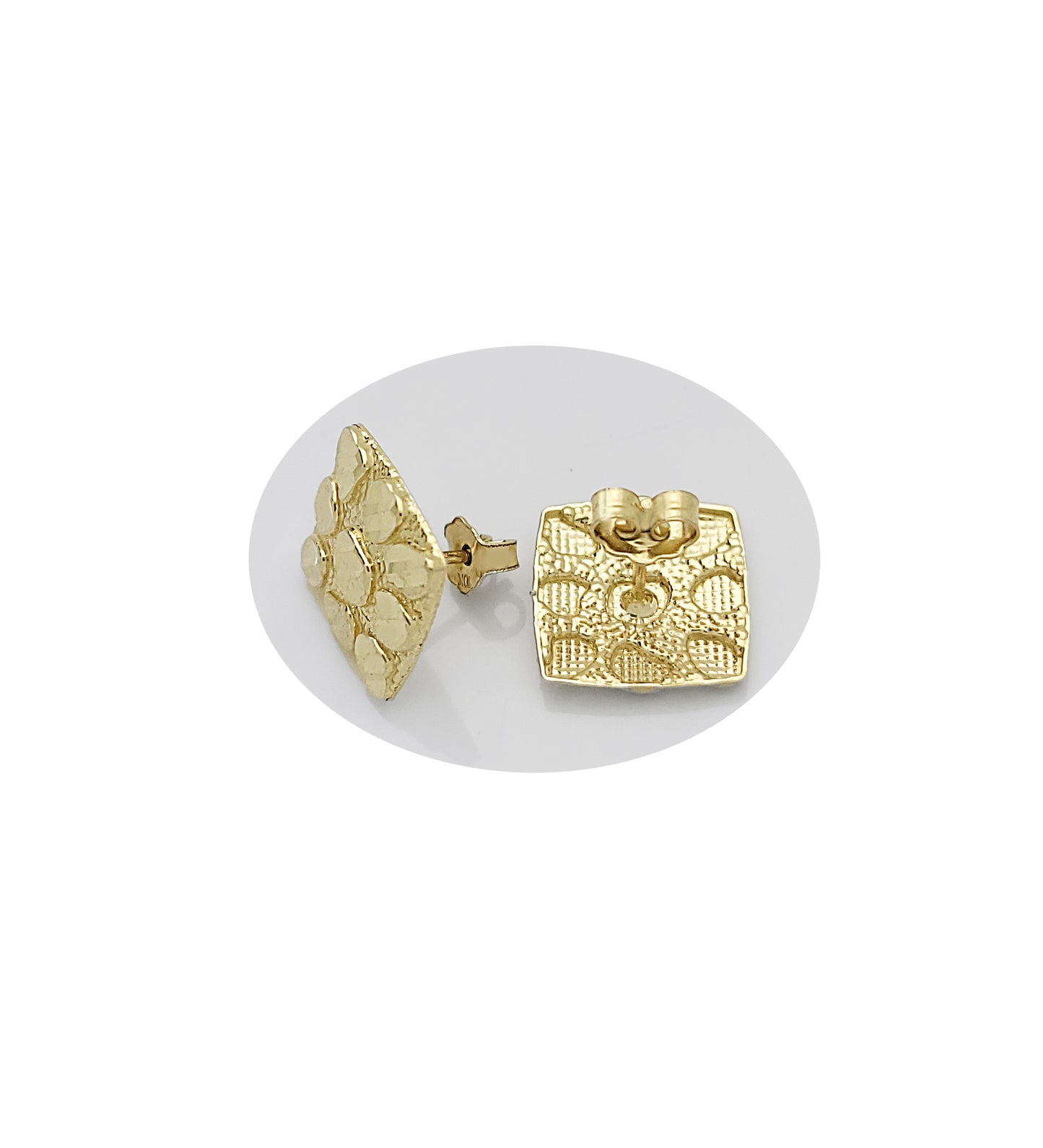 10K Gold Nugget Earrings Square Nugget 13 mm