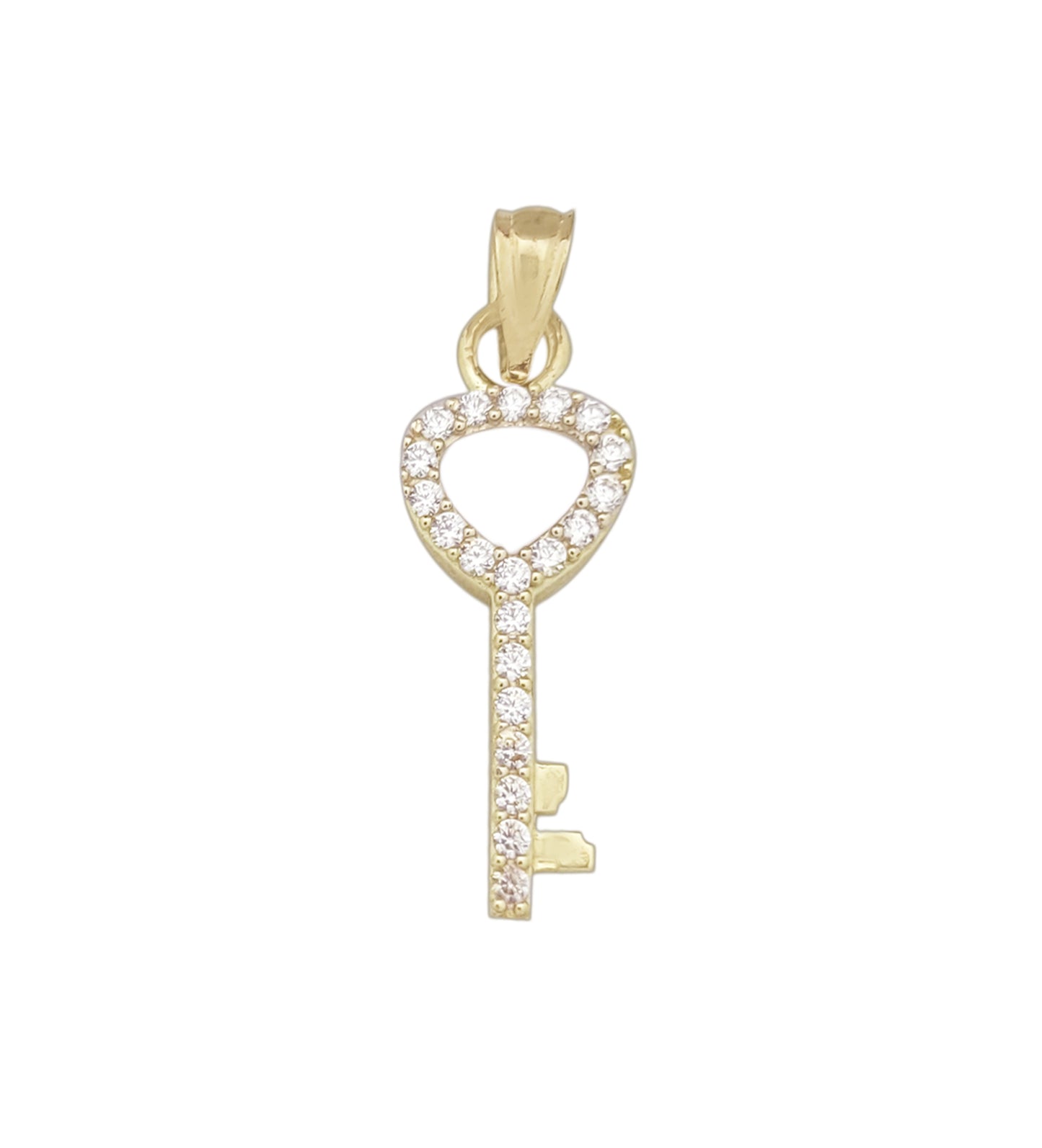 10K Yellow Gold Key Pendant Key Charm CZ