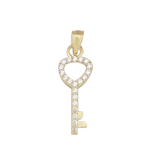 10K Yellow Gold Key Pendant Key Charm CZ