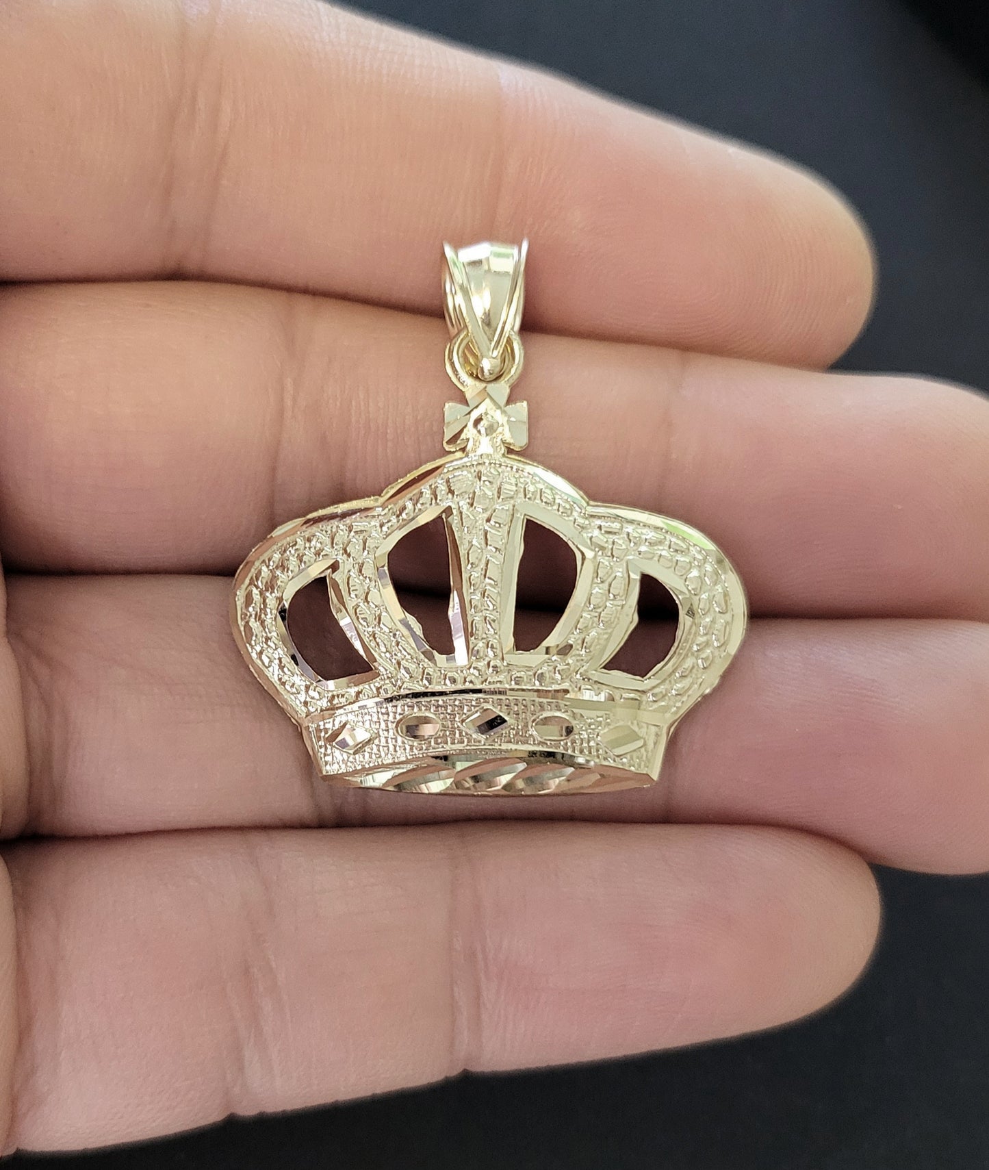 10K Yellow Gold Crown Pendant Crown Charm 1.4 in - Stunu jewelry