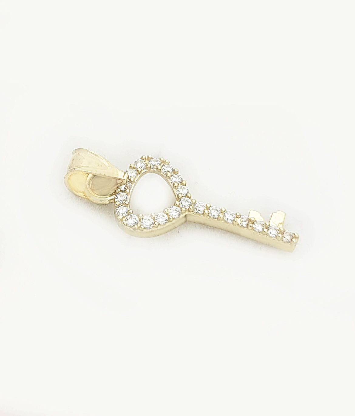 10K Yellow Gold Key Pendant Key Charm CZ