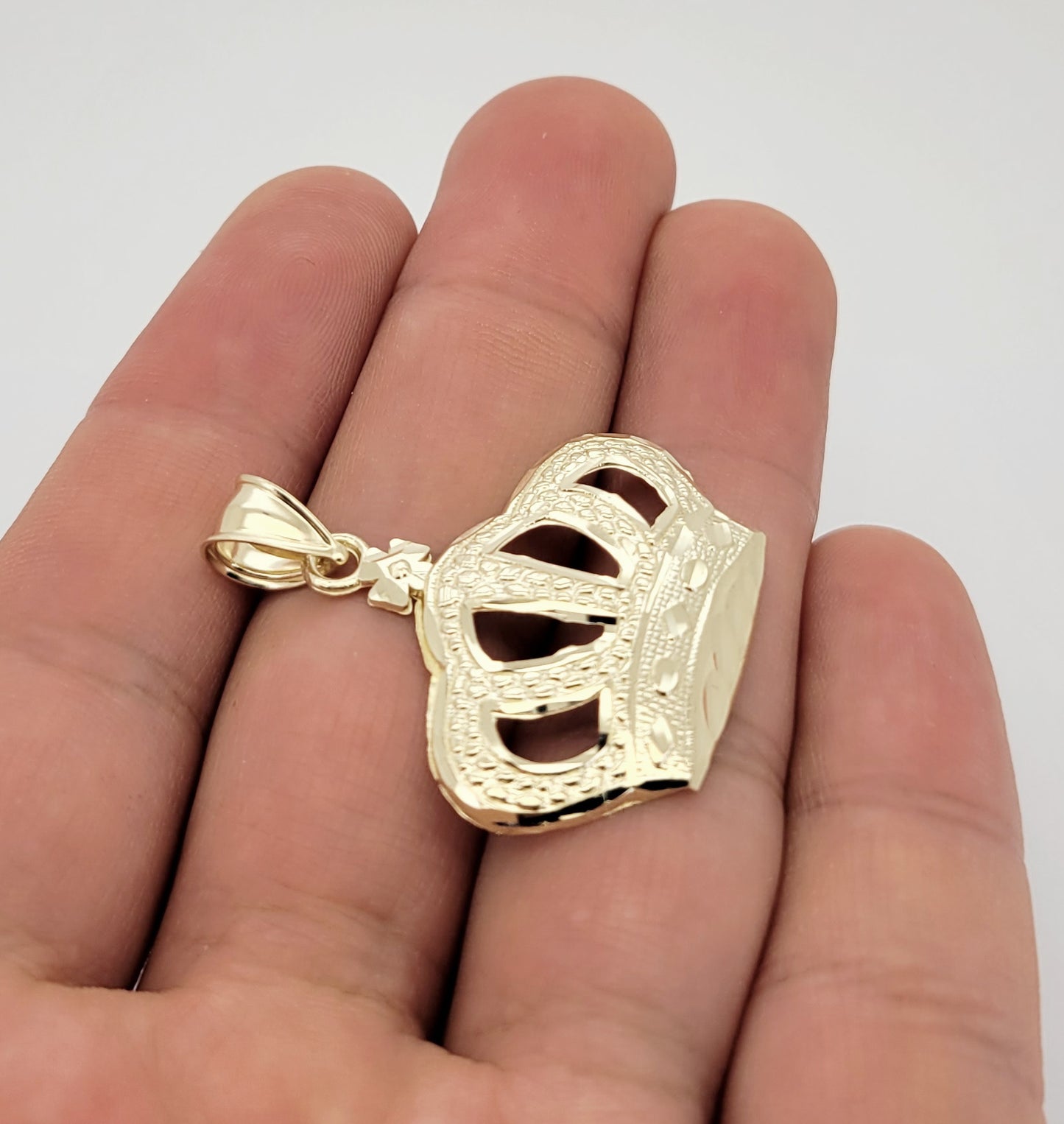 10K Yellow Gold Crown Pendant Crown Charm 1.4 in - Stunu jewelry