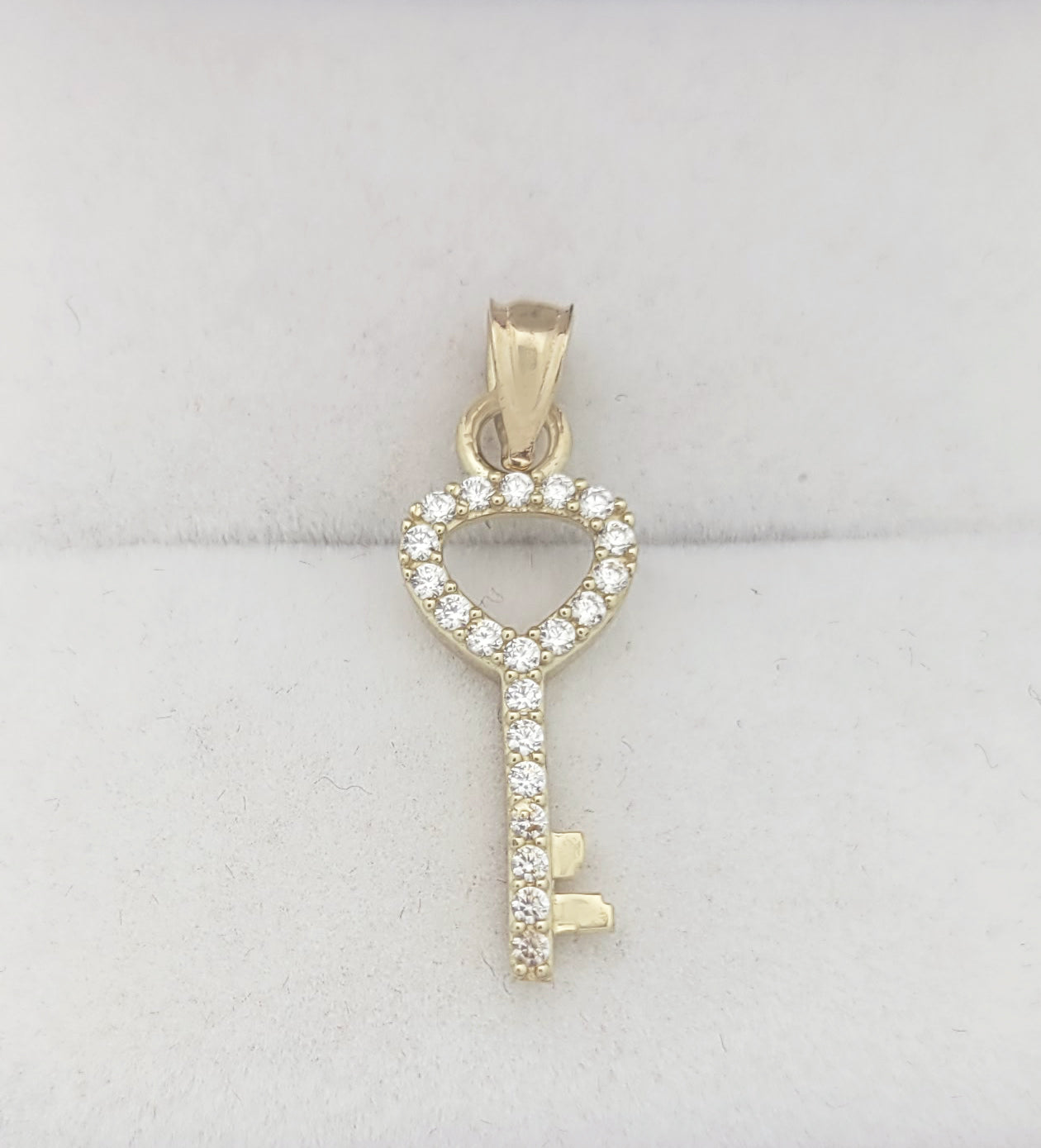 10K Yellow Gold Key Pendant Key Charm CZ