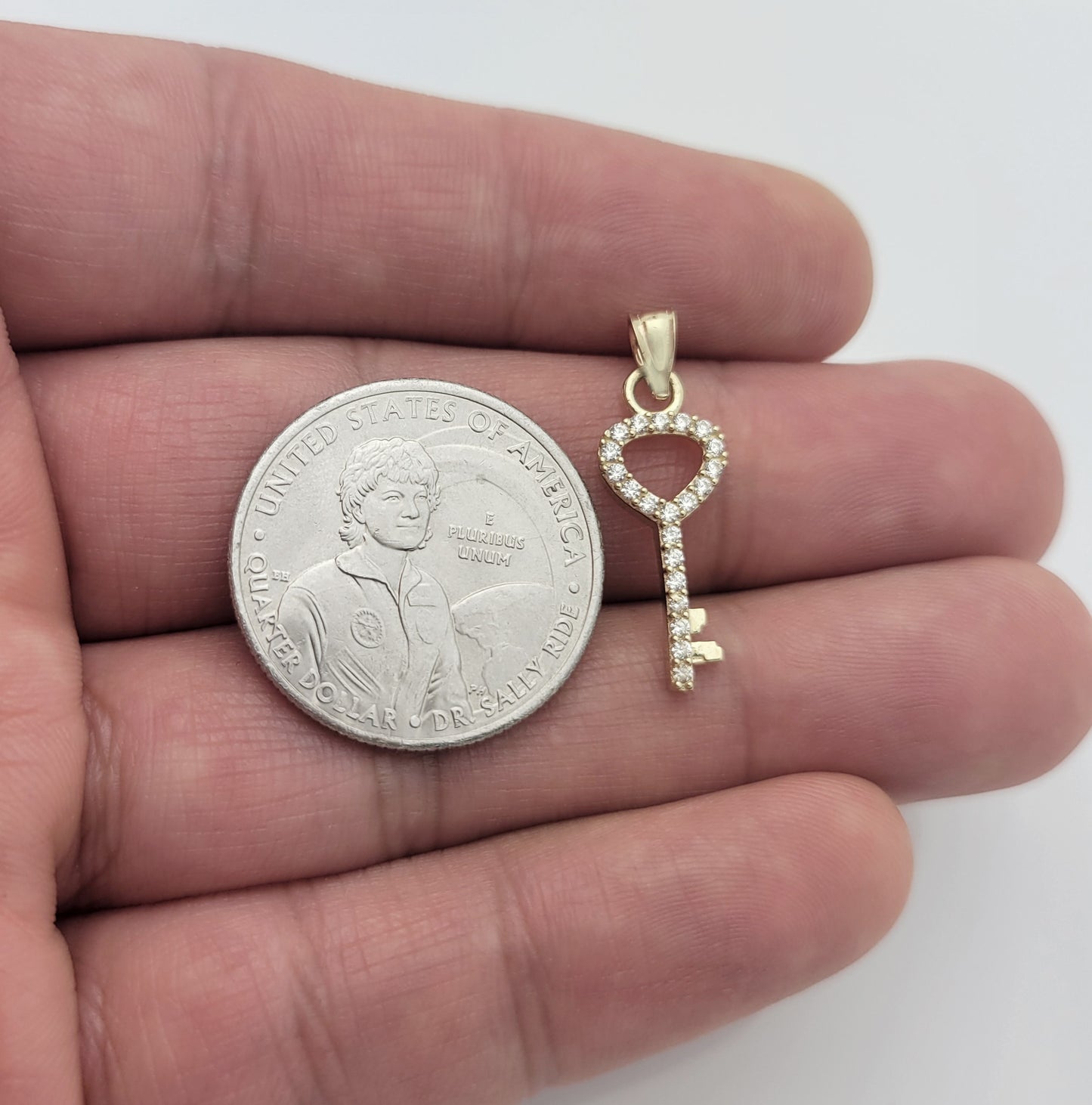 10K Yellow Gold Key Pendant Key Charm CZ